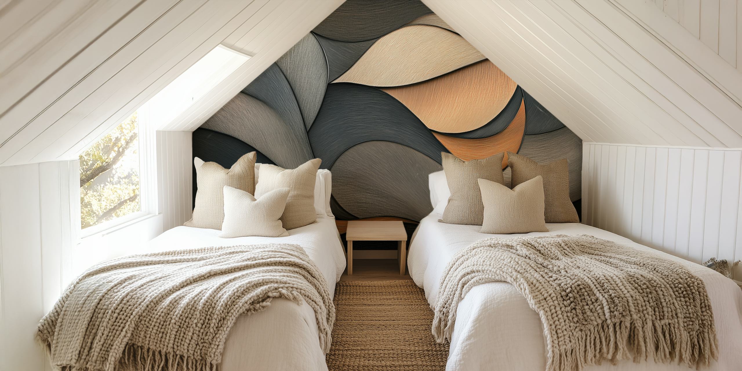 Curved layers in black, brown, and cream wallpaper