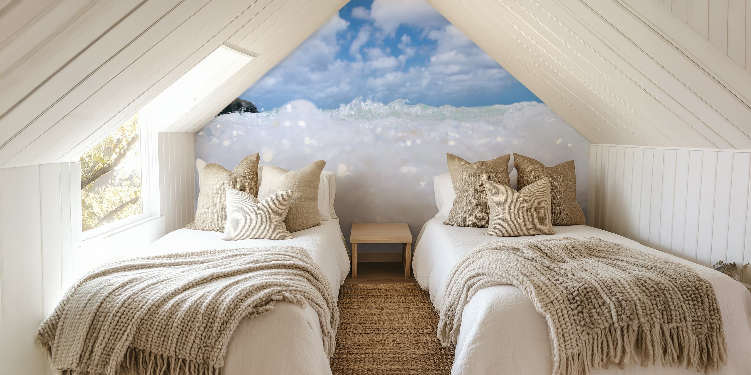 Caribbean sea waves with white foam and blue sky wallpaper