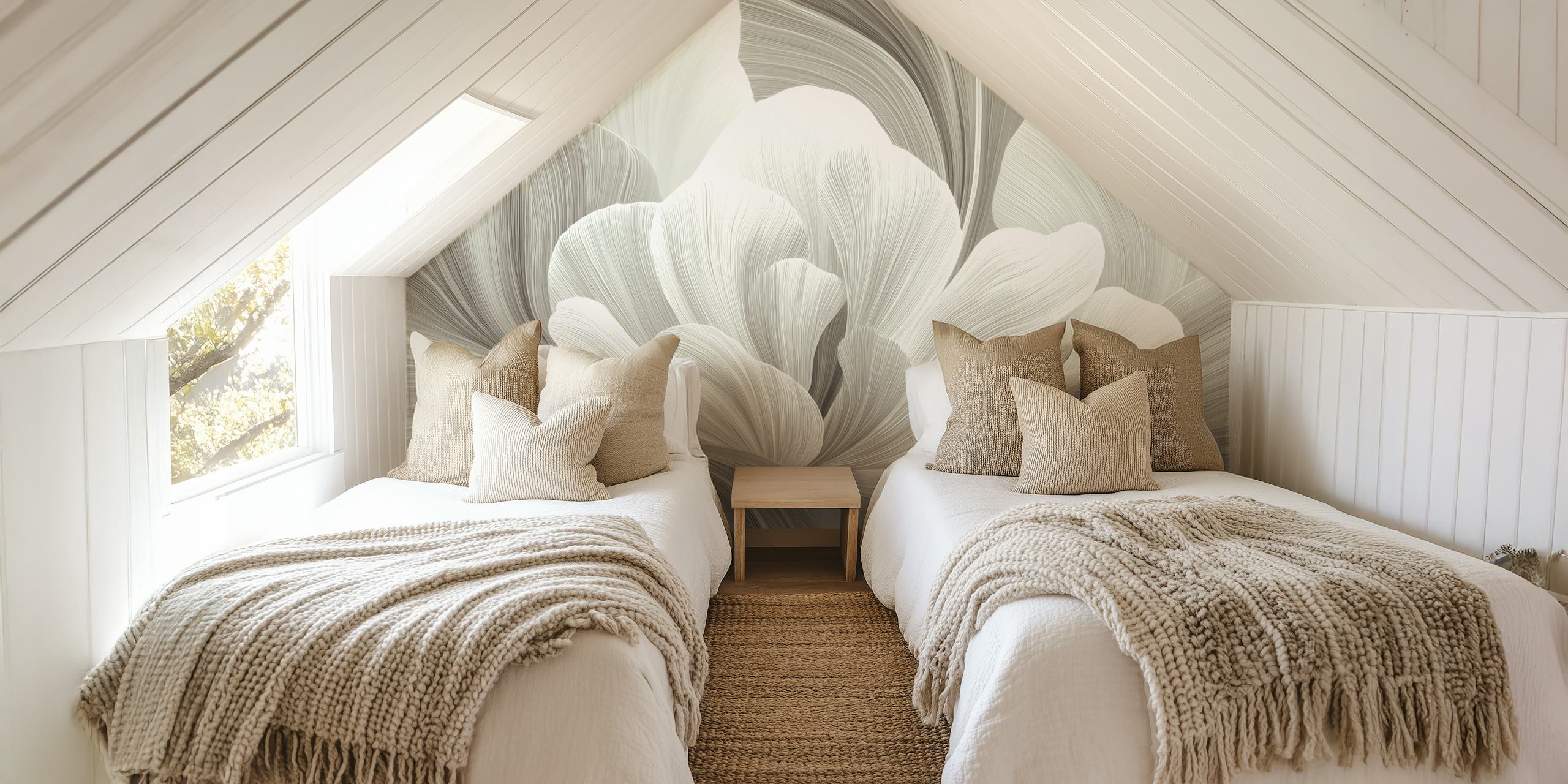 Flora Waves Gray behang in een kamer