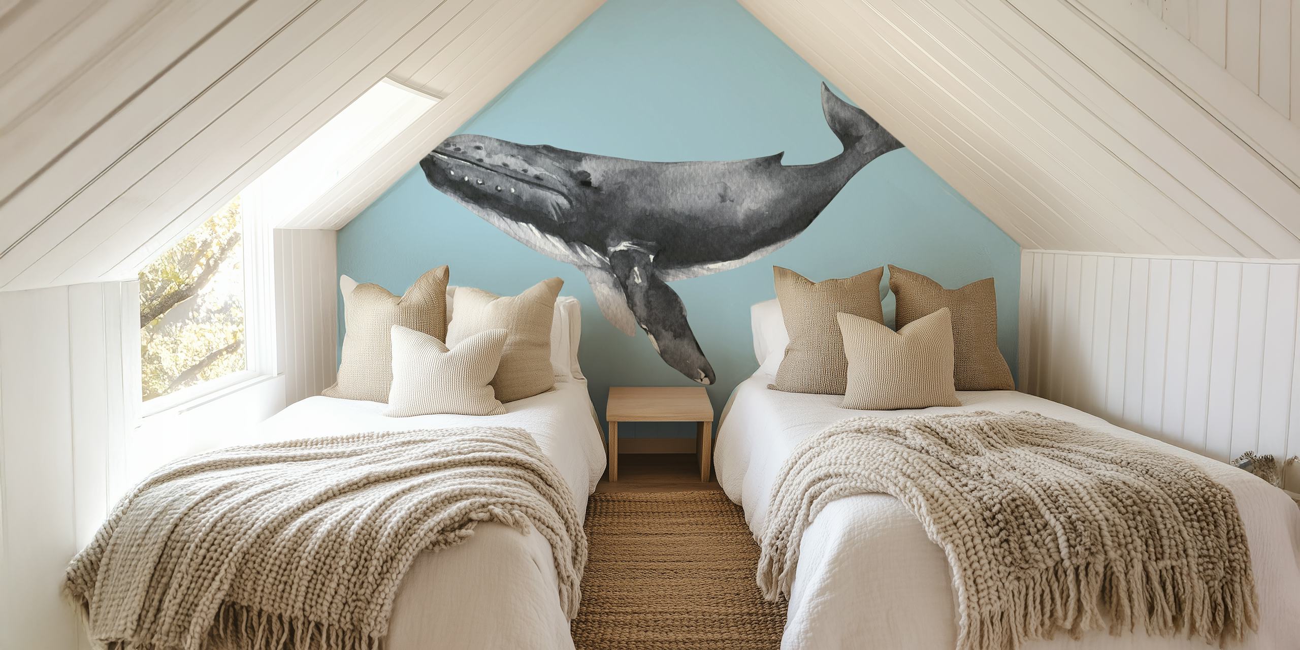 Whale wallpaper em um ambiente de quarto