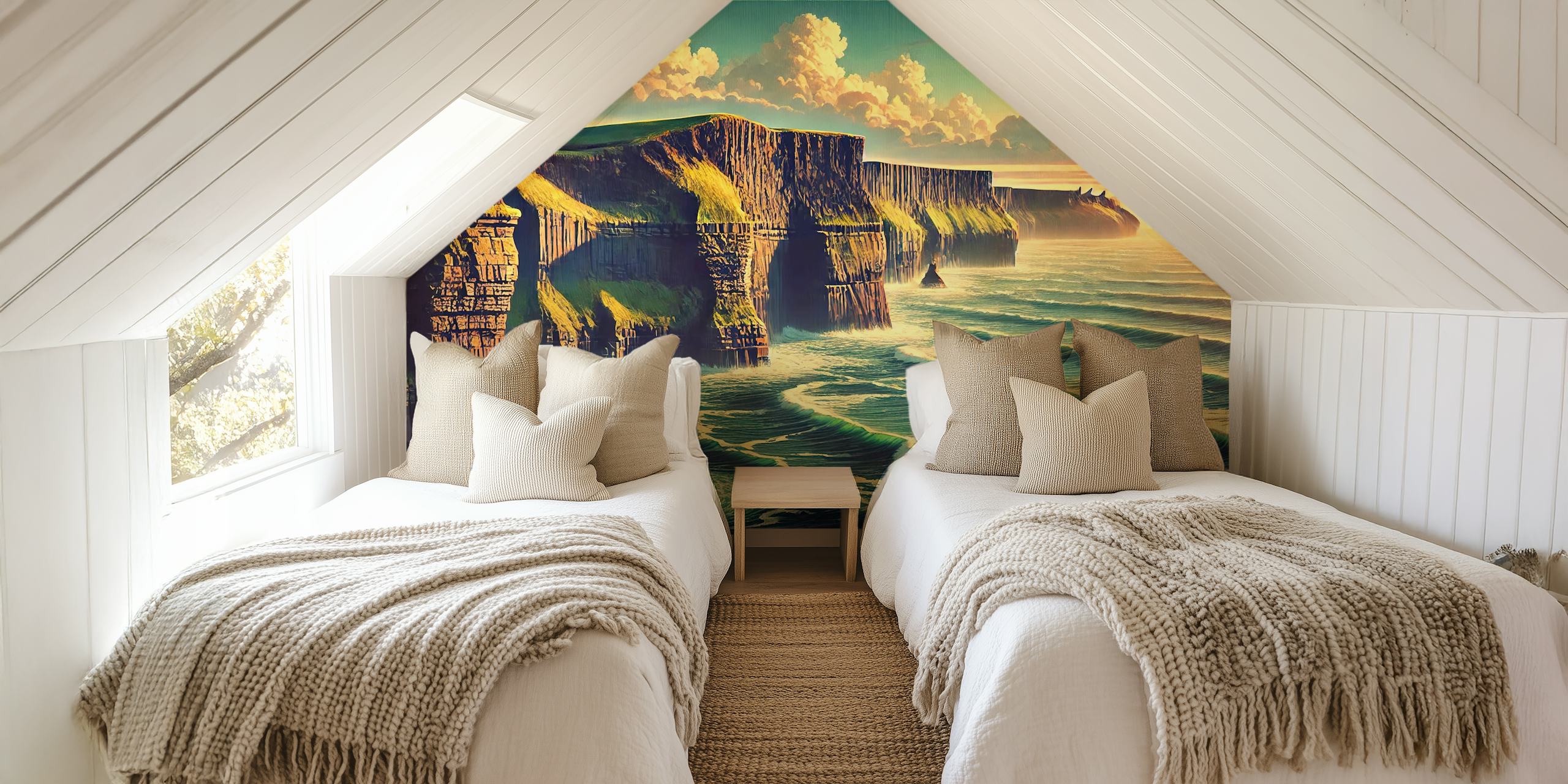 Vintage Ireland Cliffs of Moher behang in een kamer