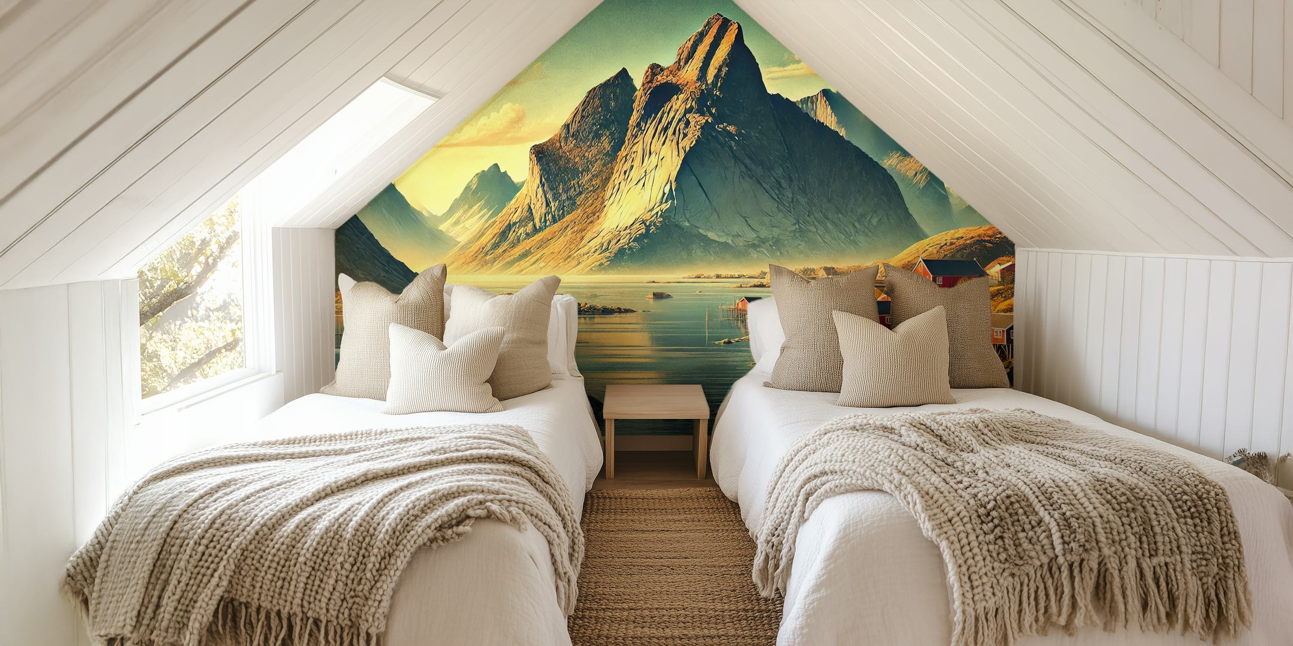 Vintage Norway Lofoten Islands wallpaper in a room