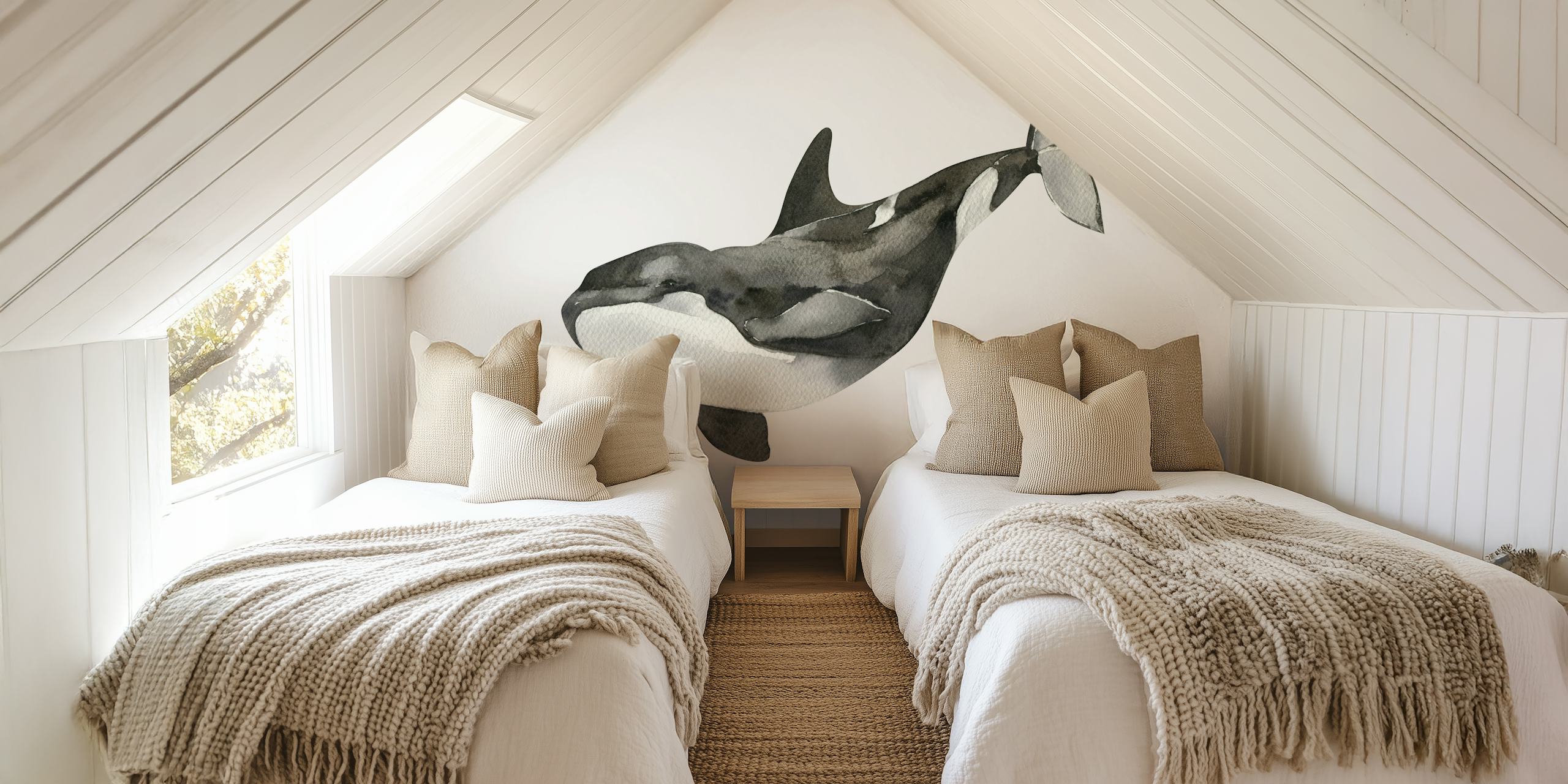 Black and White Orca wallpaper in a room
