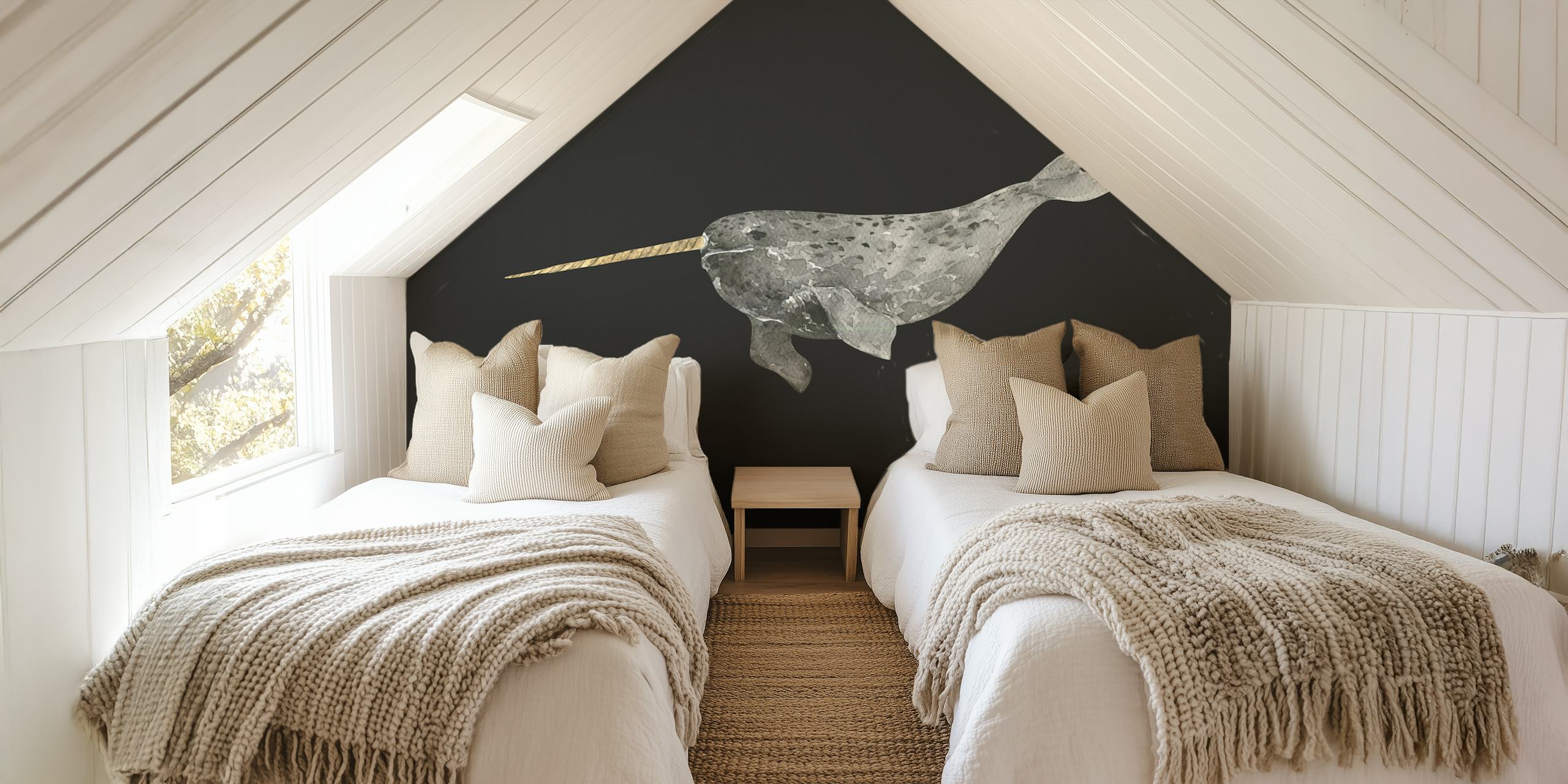 Narwhal nadando en aguas profundas papel tapiz