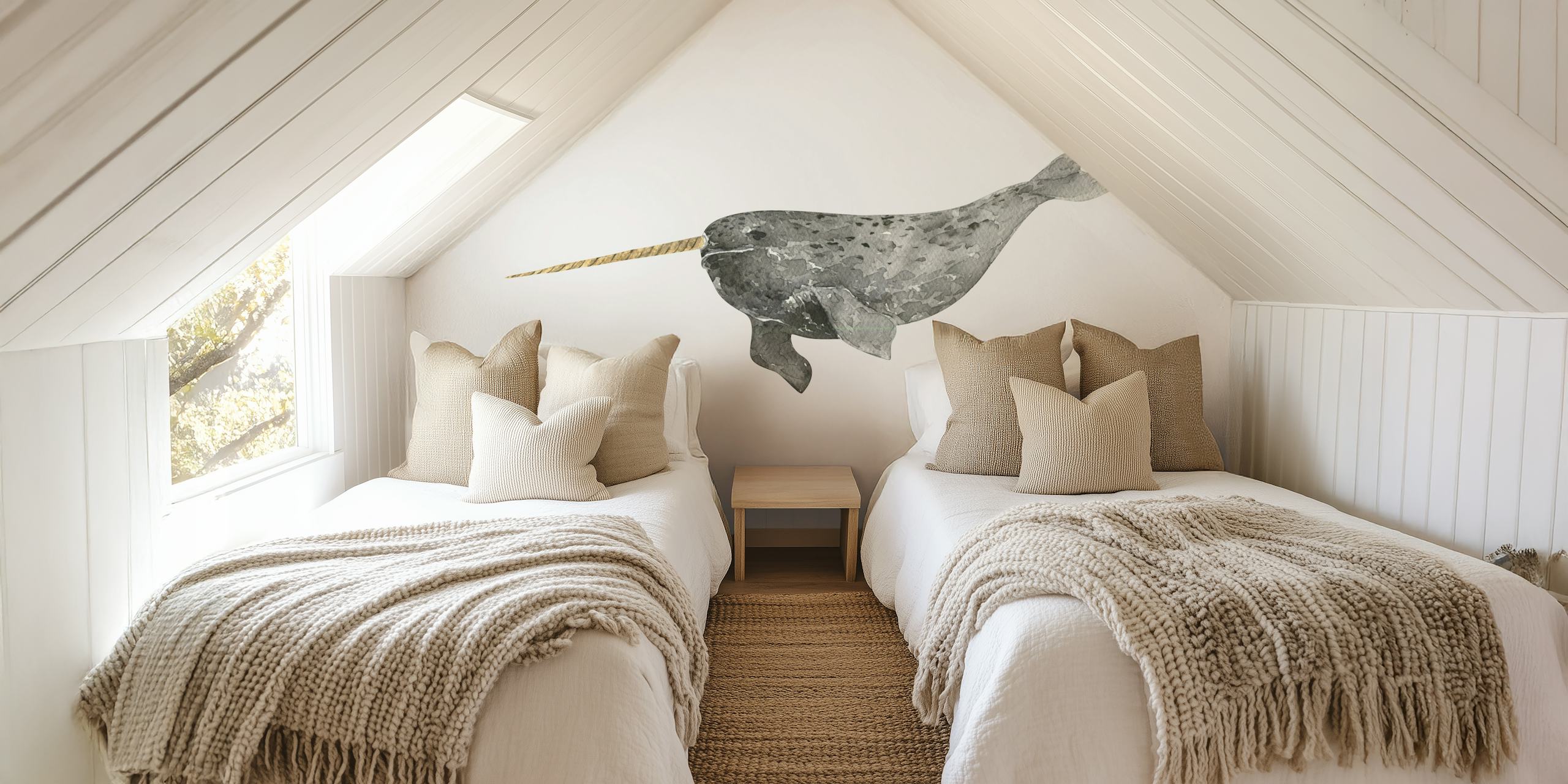 Gray narwhal illustration on a white background wallpaper