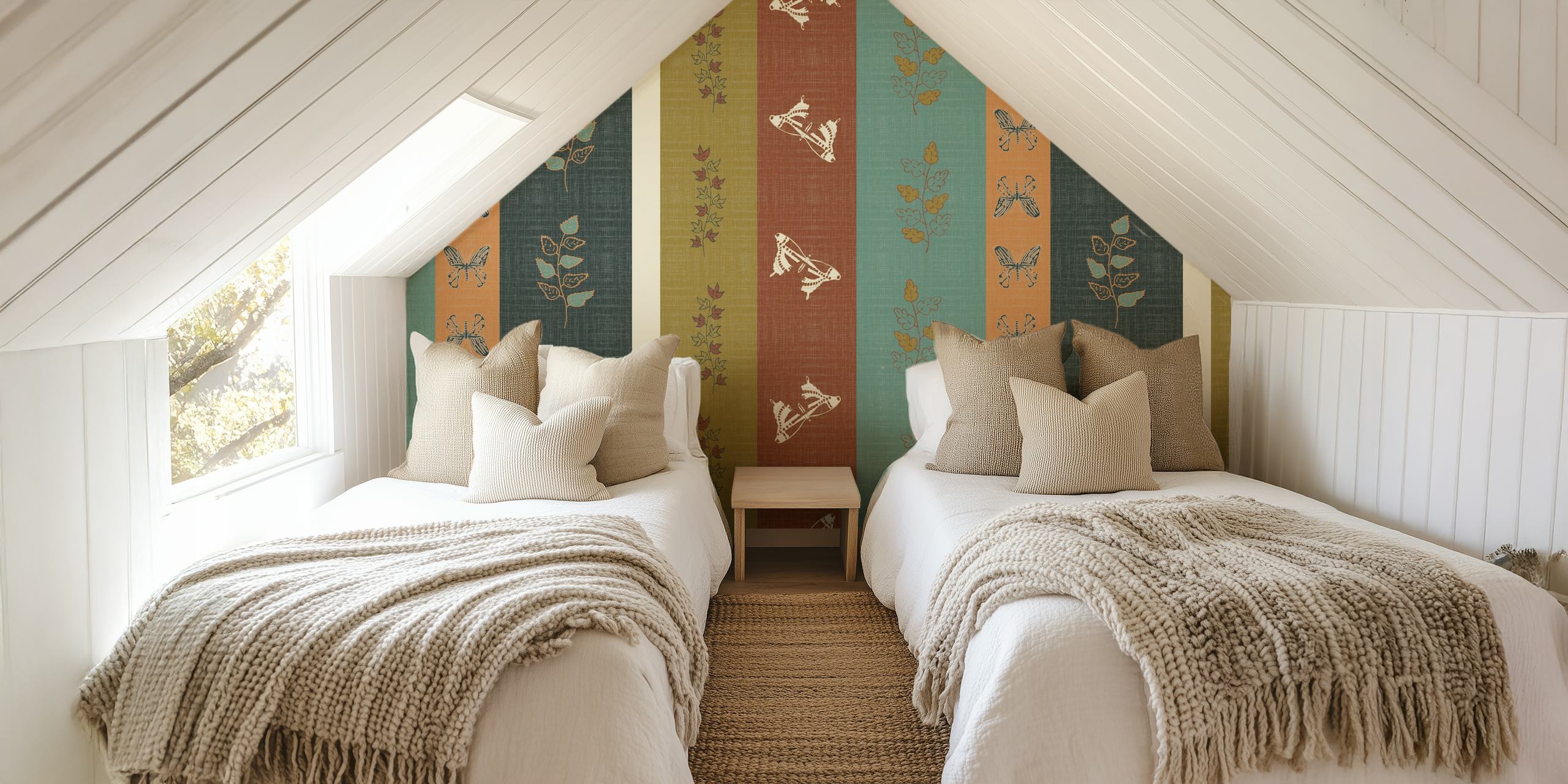 Papel de parede Botanical Folk Stripes em um ambiente