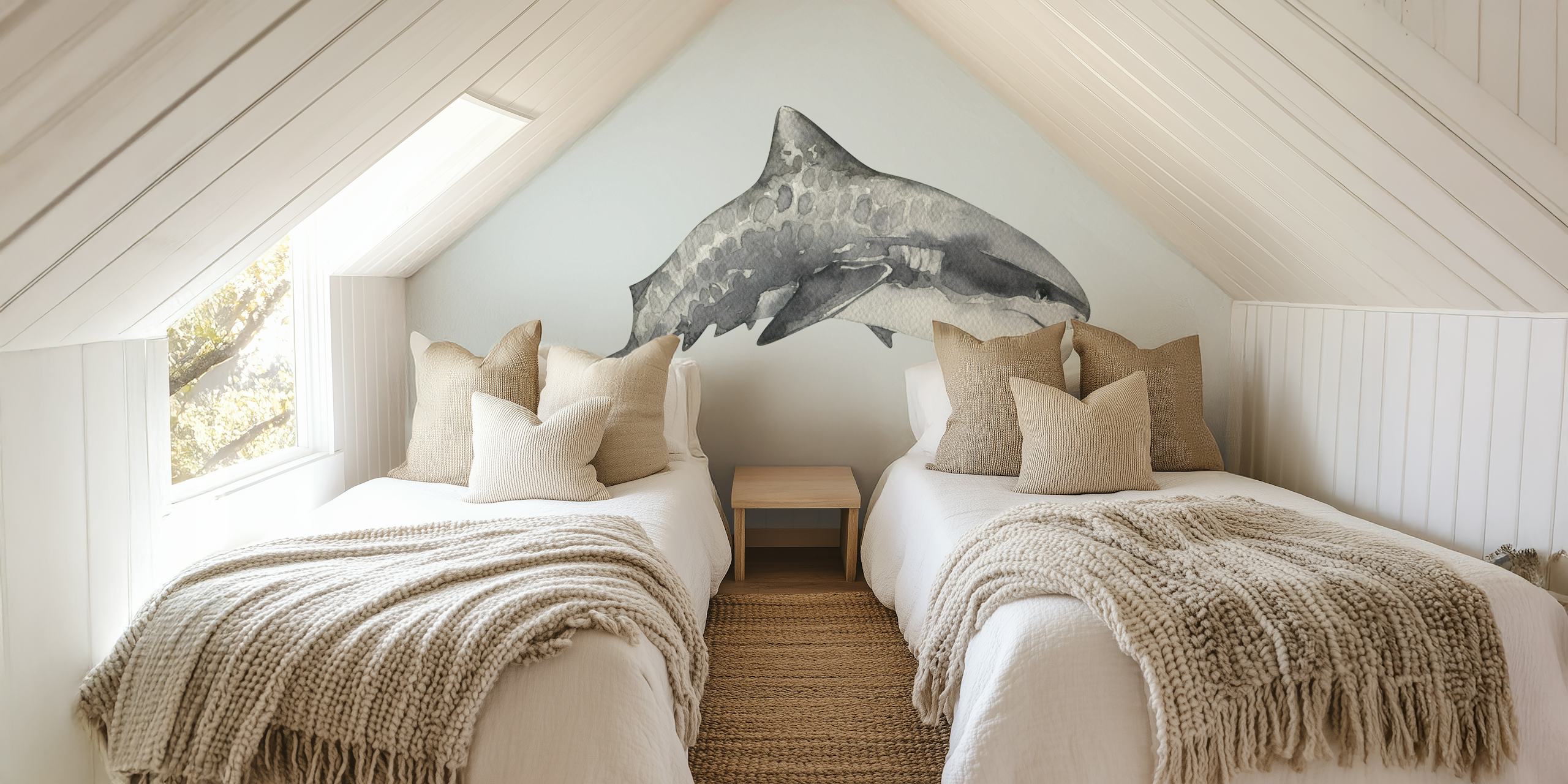 Grey watercolor shark illustration wallpaper