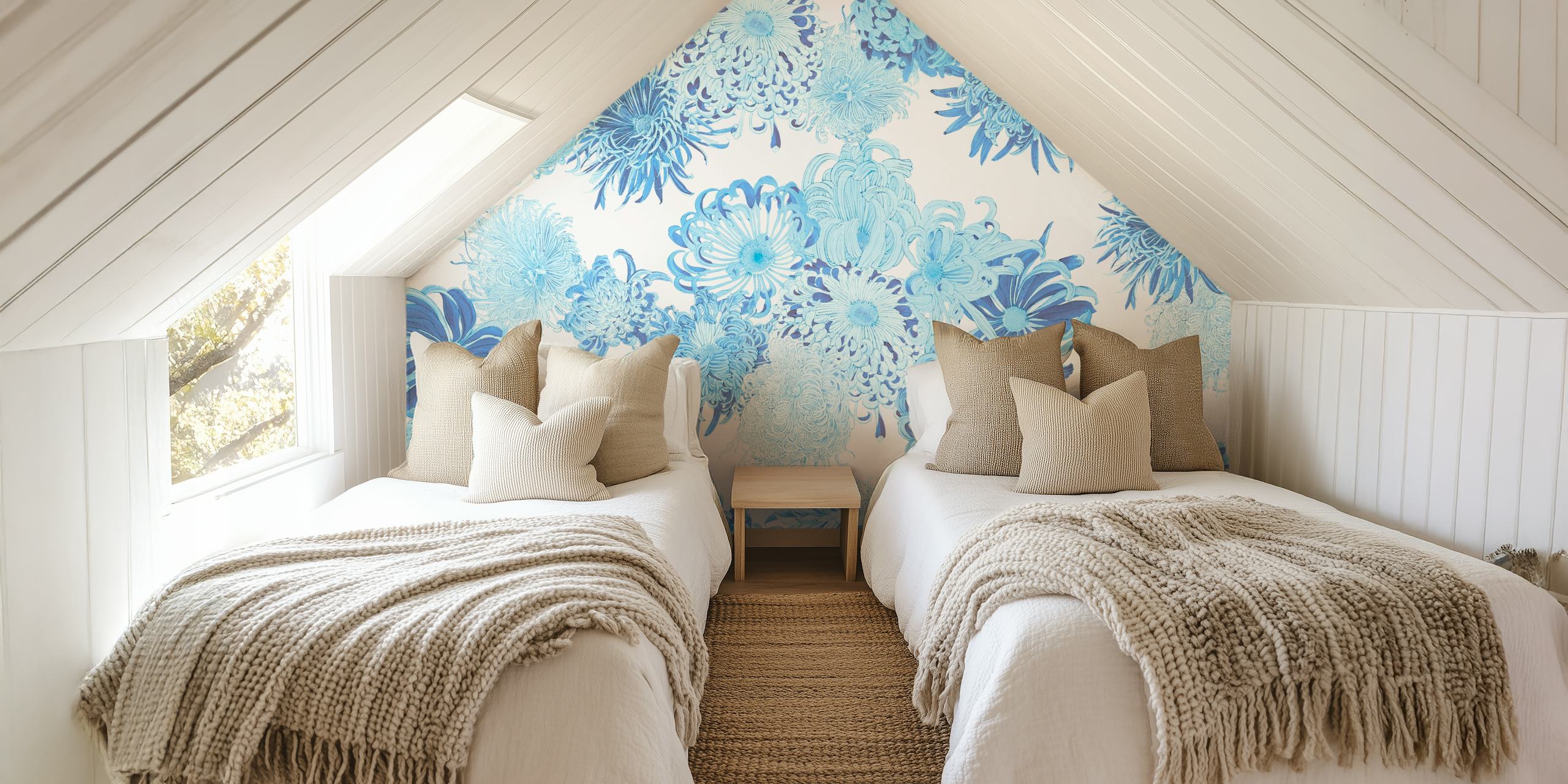 Azure Floral Symphony floral wallpaper in a room