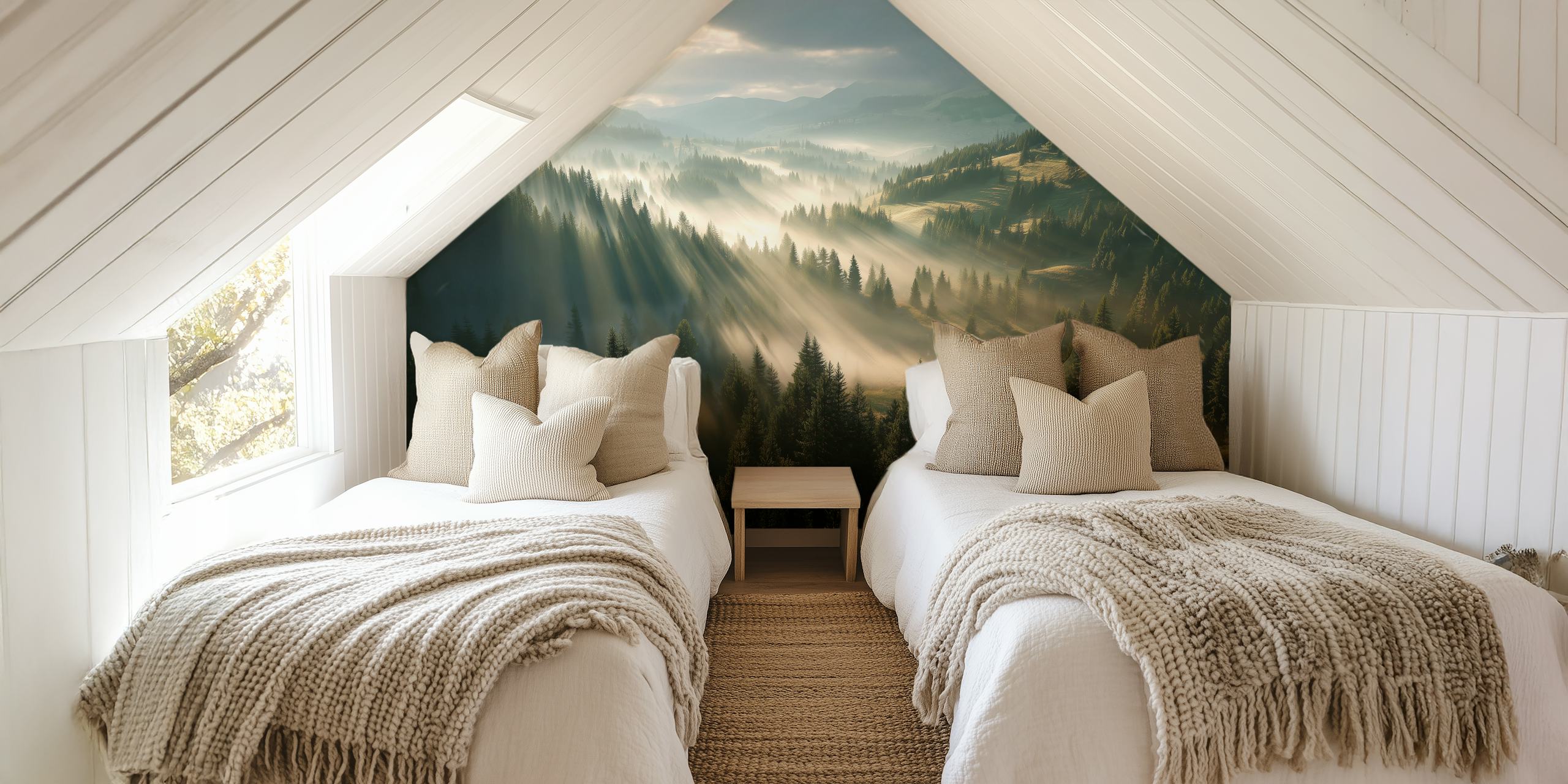 Morning Light in Woods wallpaper in een kamer