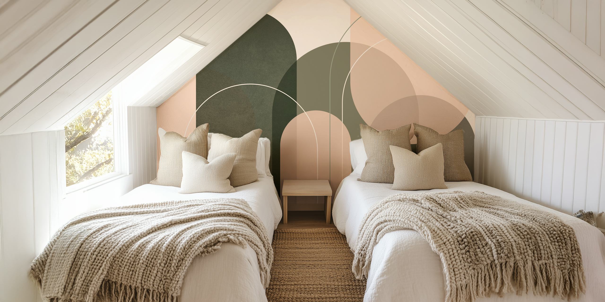 Olive Green Peach Harmony Tapete in einem Raum