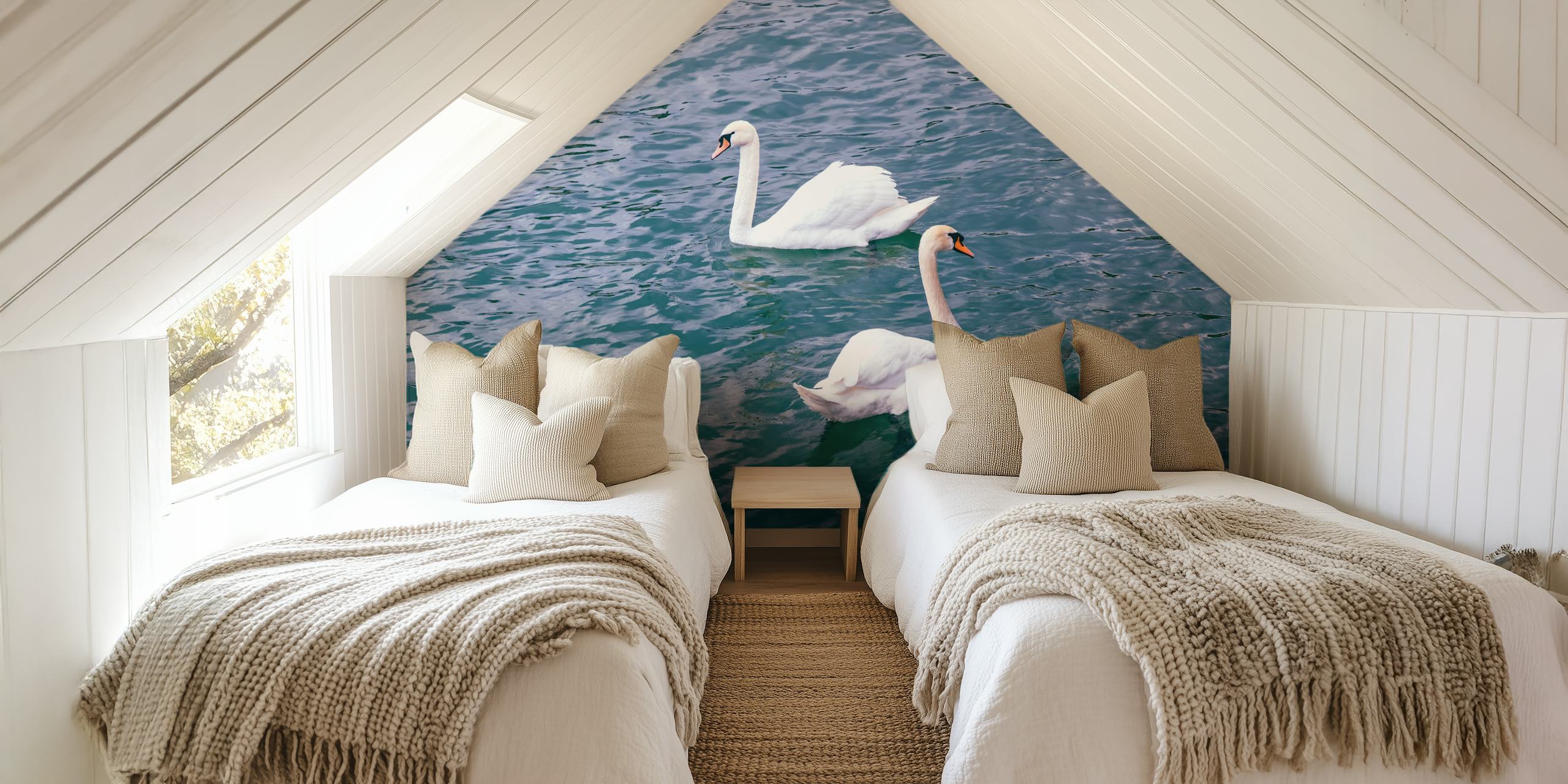 Elegant Swan Pair tapet i et rum