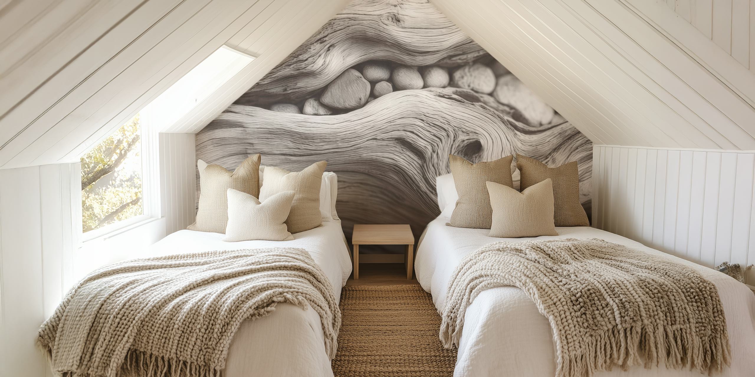 Pebble Driftwood Coastal Calm wallpaper in a room