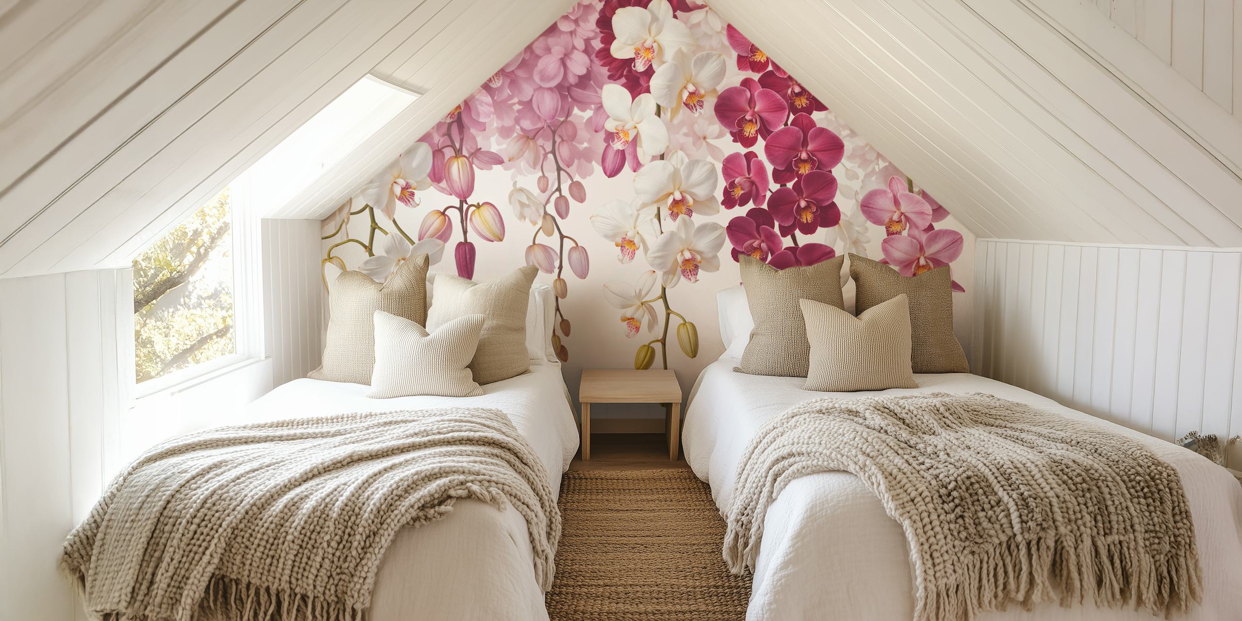 Pastel Orchid Cascade wallpaper in a room