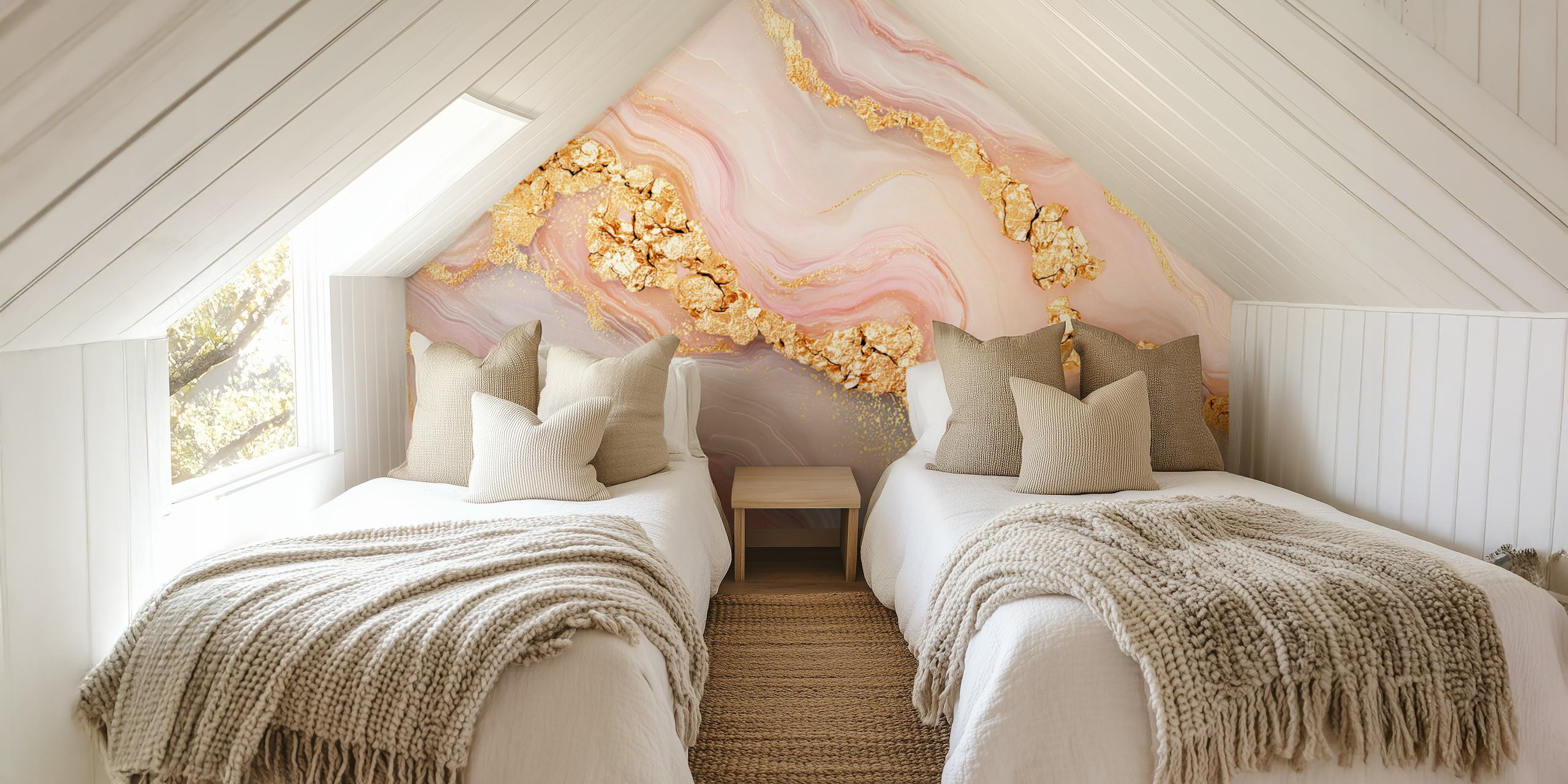 Chic girly pink and gold glam marble stone papier peint dans une pièce