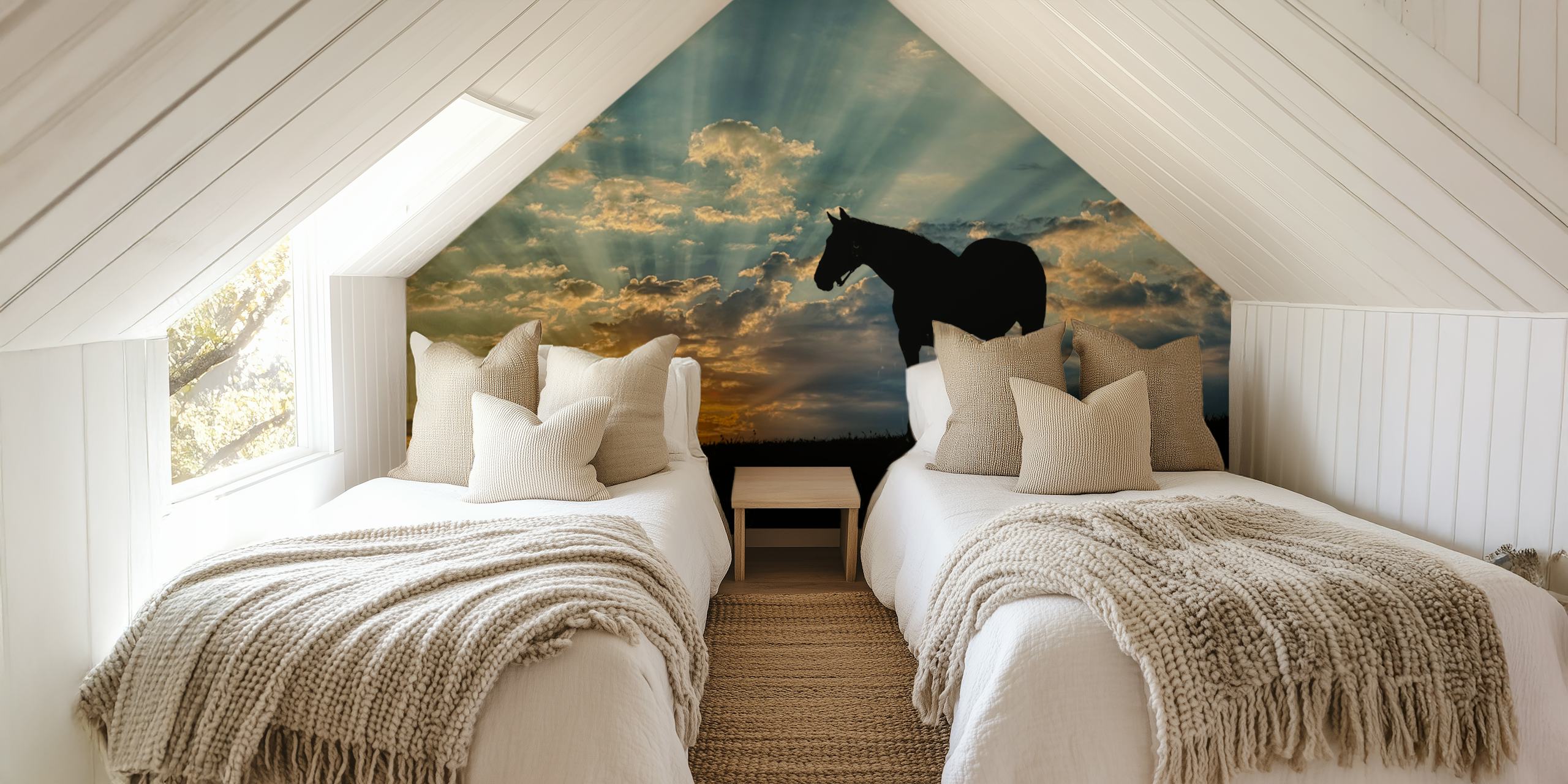 Calm Sunrise con una silhouette di cavallo