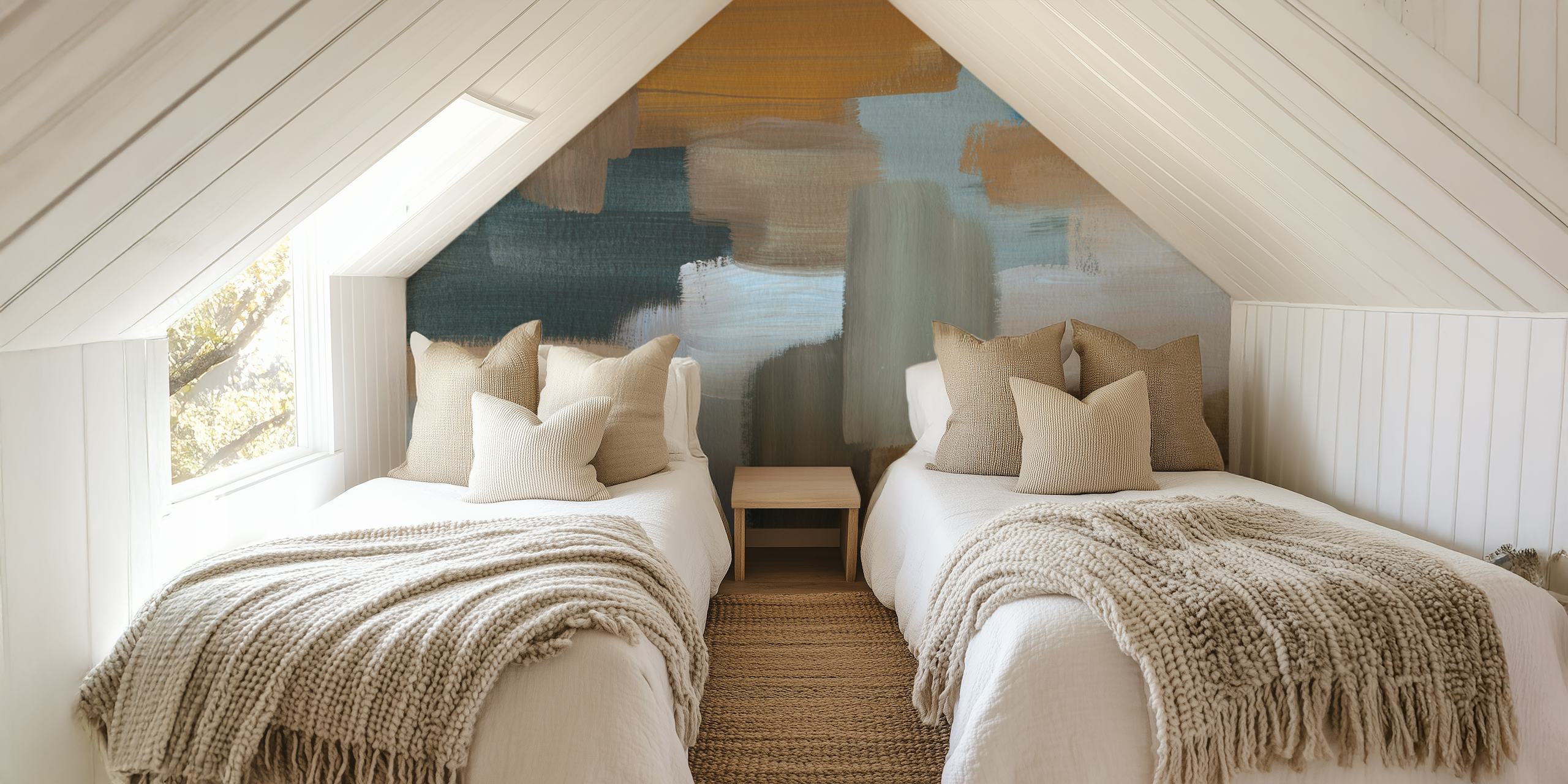 Papel de parede Earthy Abstract Brushstrokes em um quarto