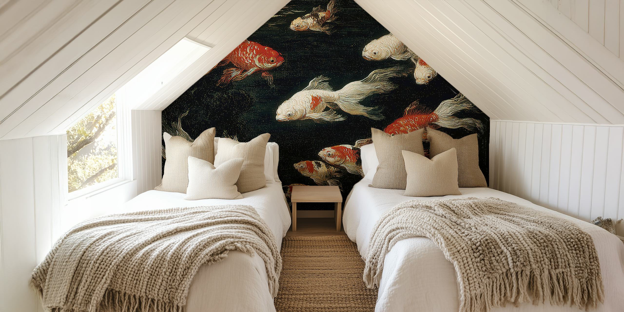 Papel pintado Koi Dark Serenity en una habitación elegante