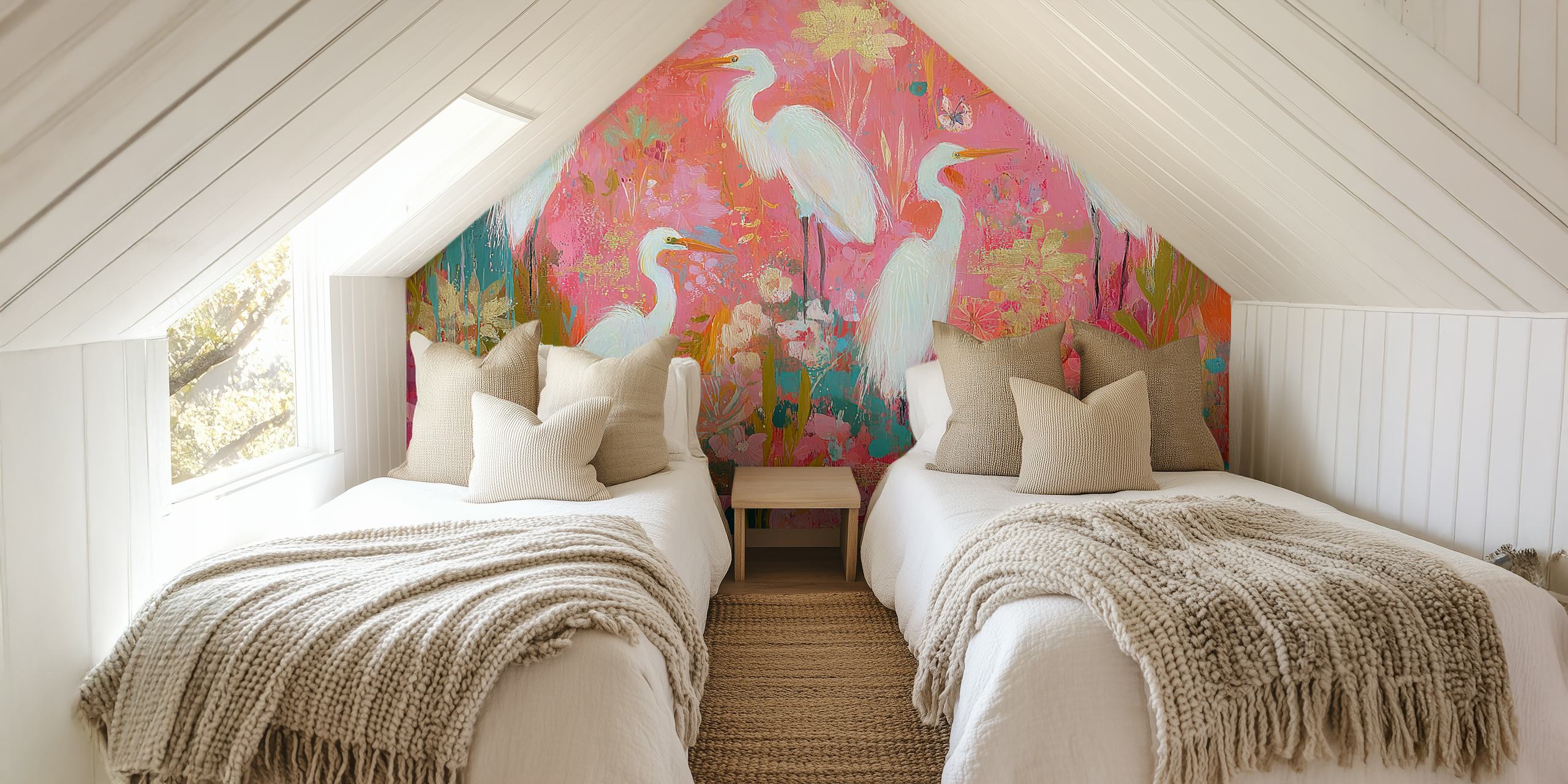 Colorful Heron Bliss wallpaper in a room