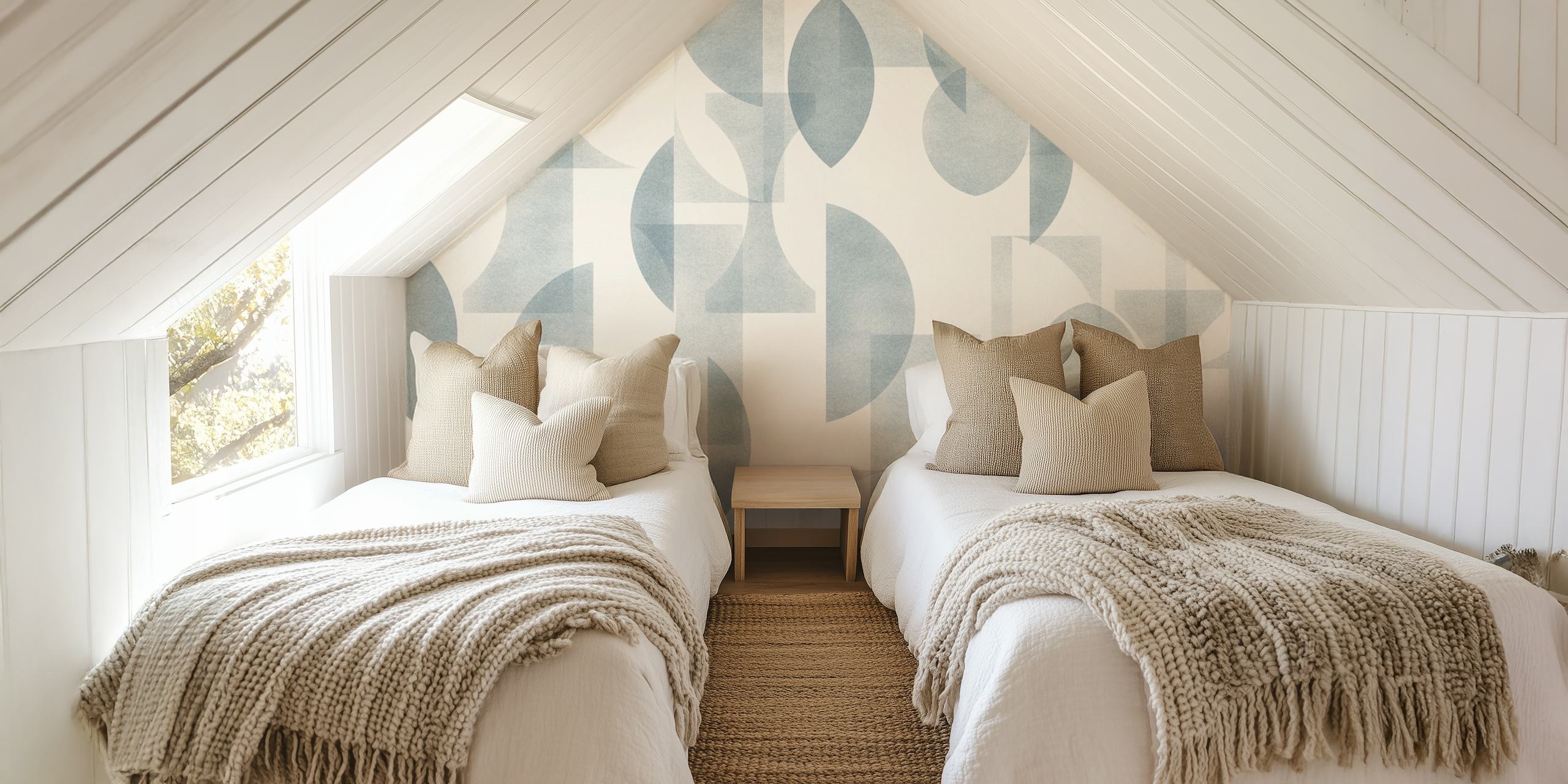 Geometric shapes in soft blue tones on a light background wallpaper