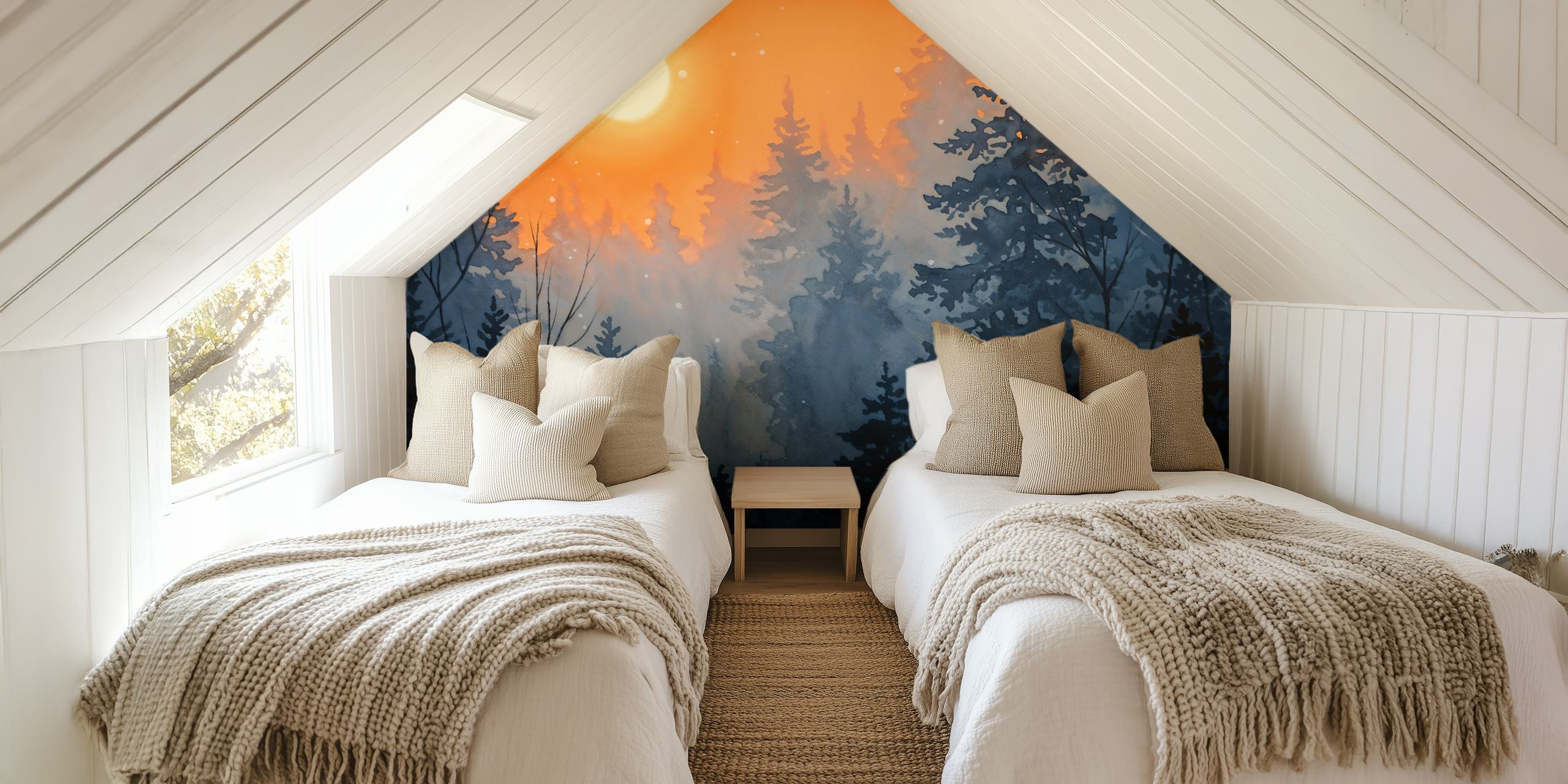 Tapeta Sunset Through Pine Forest u sobi