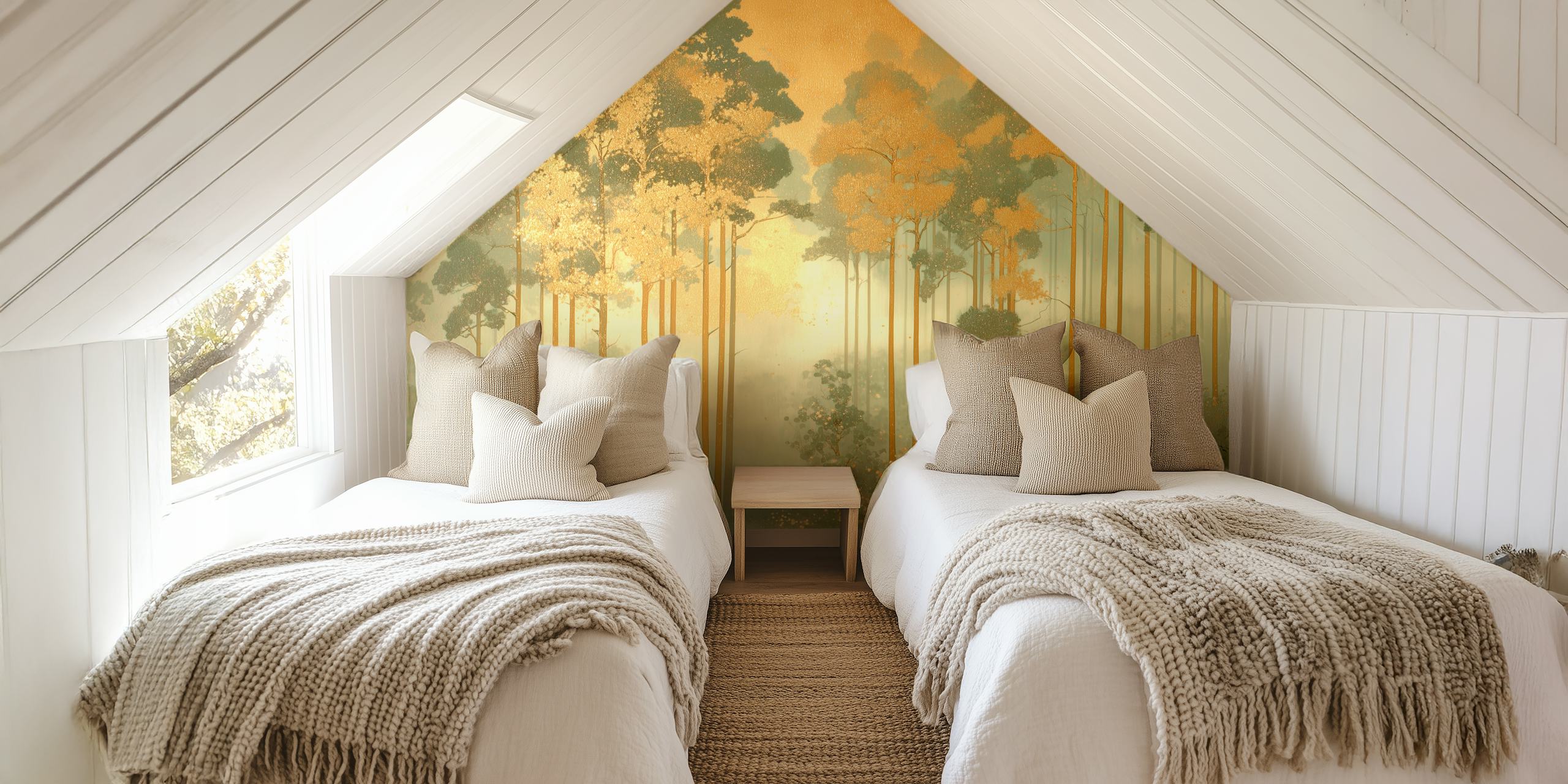Papel de parede Golden Forest Dawn em um quarto