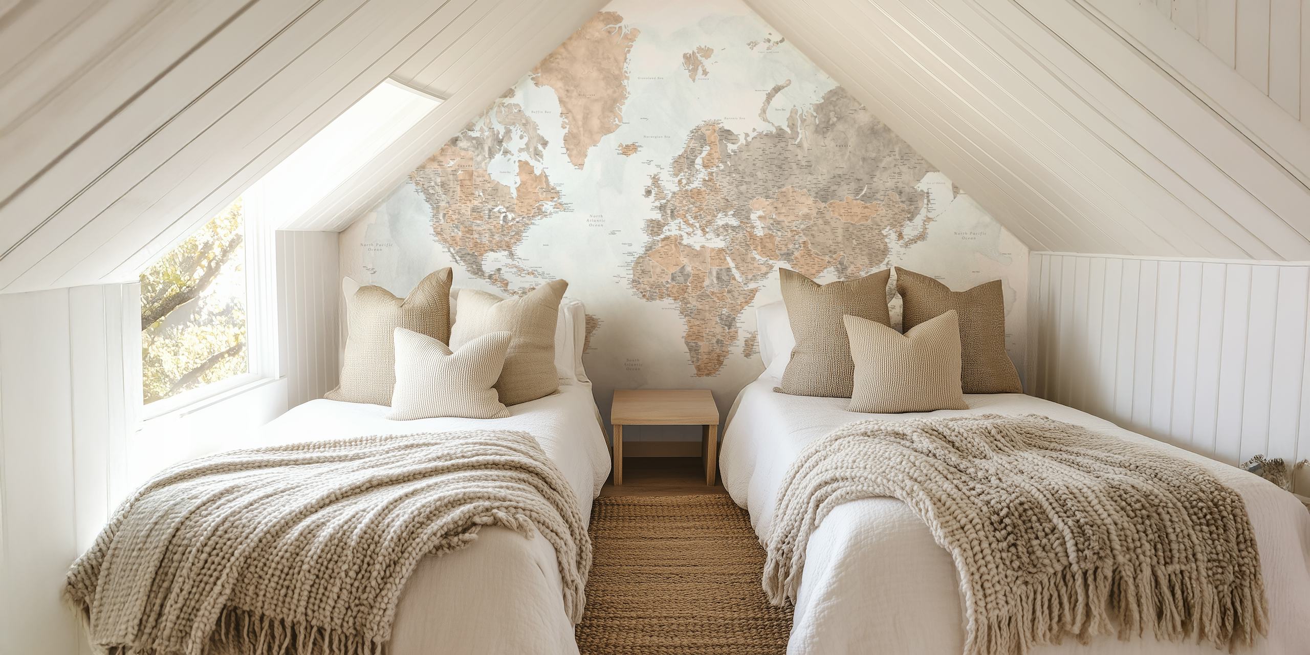high-detail vintage world map wall mural in earth tones