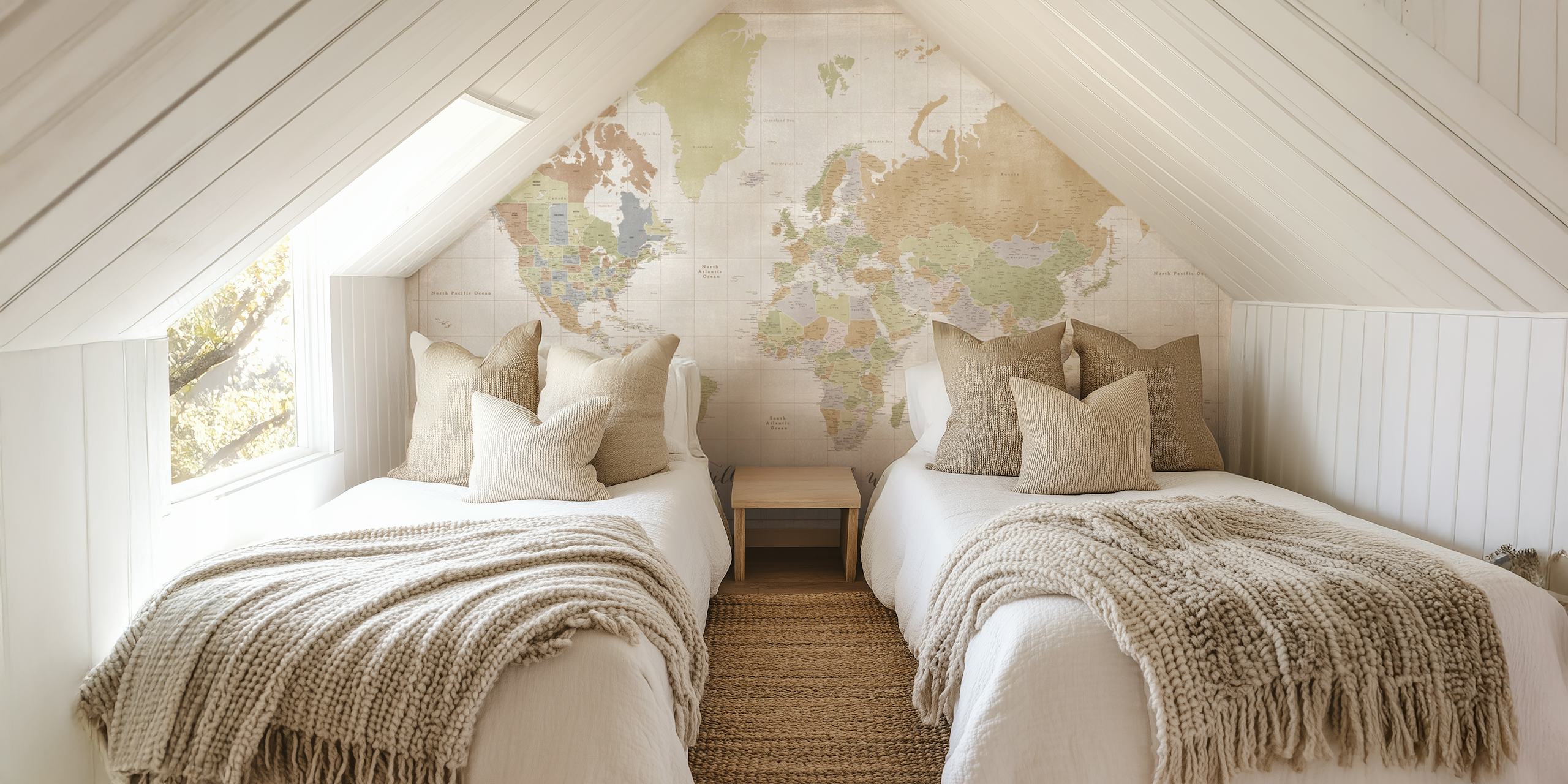 Vintage world map design with pastel colors and quote wallpaper