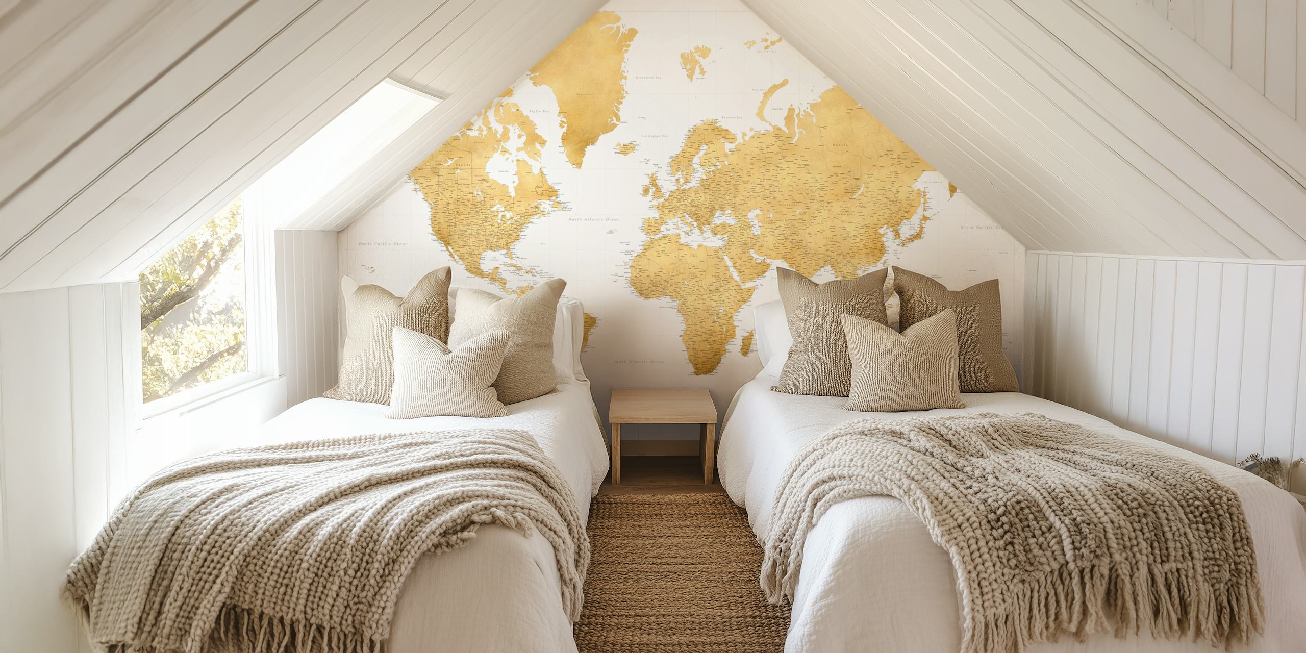 High detail world map wallpaper in a room