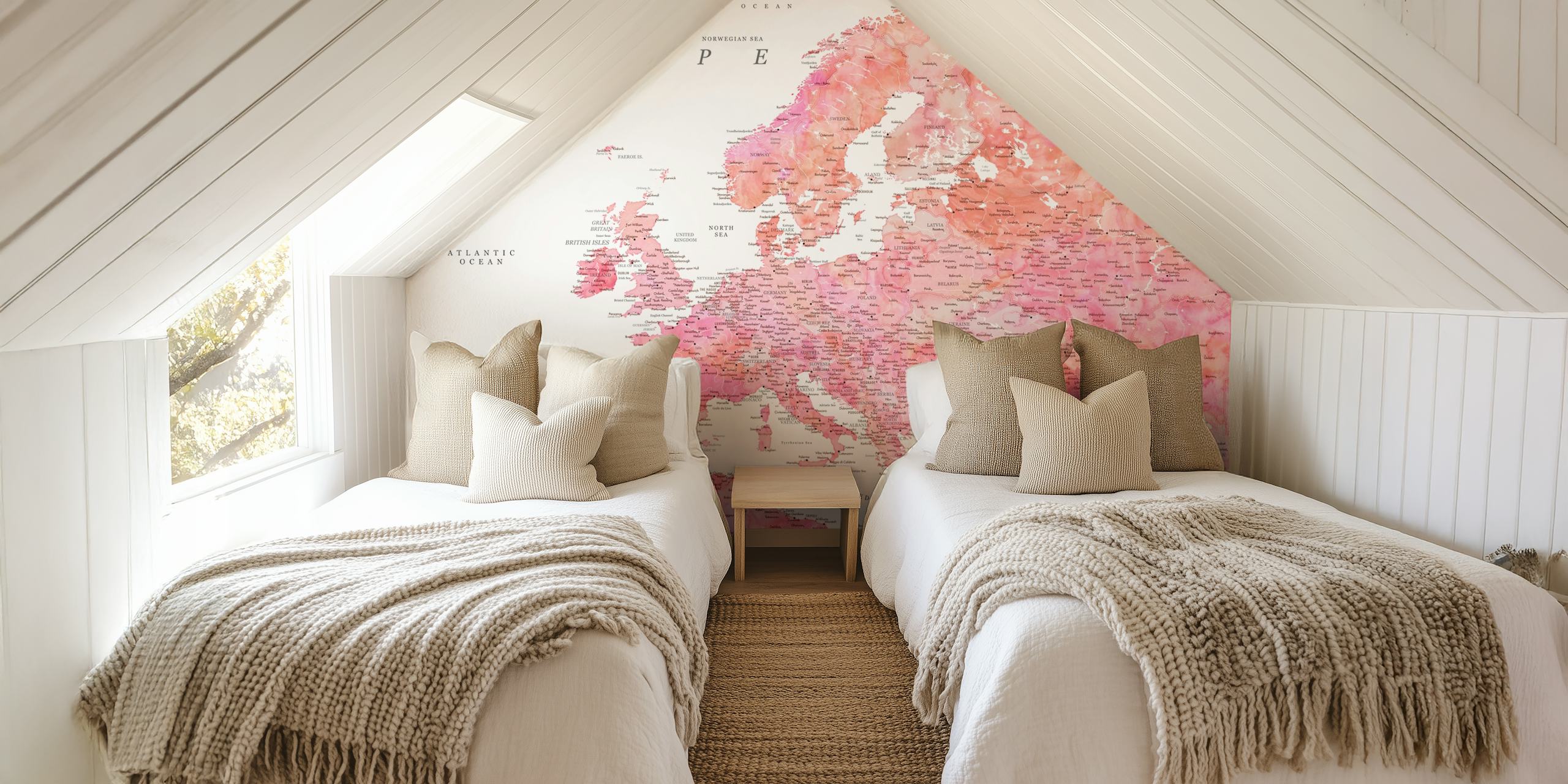 Detailed Europe map wallpaper in a room