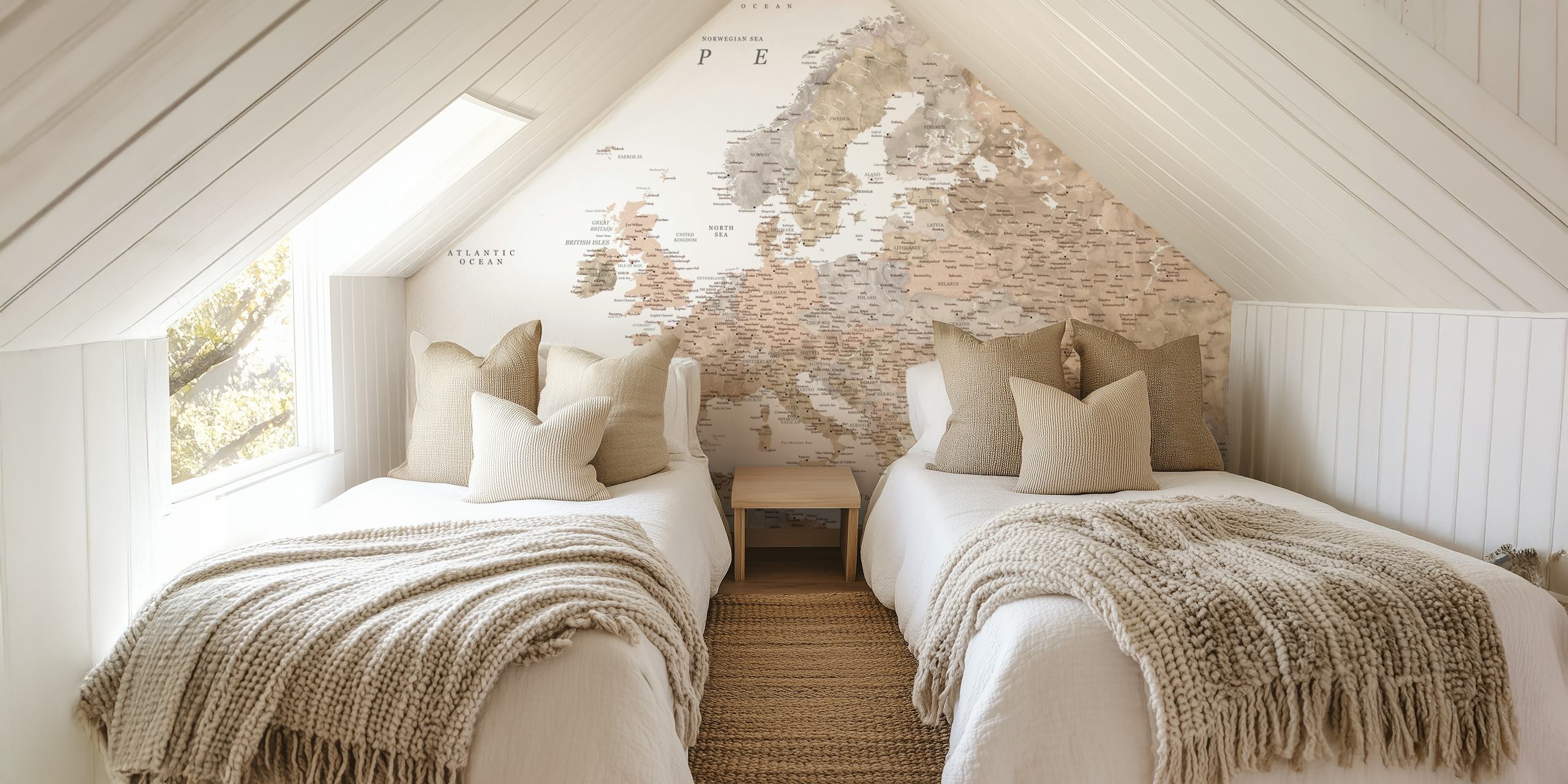 Europe map wall mural with detailed country borders and geographical features