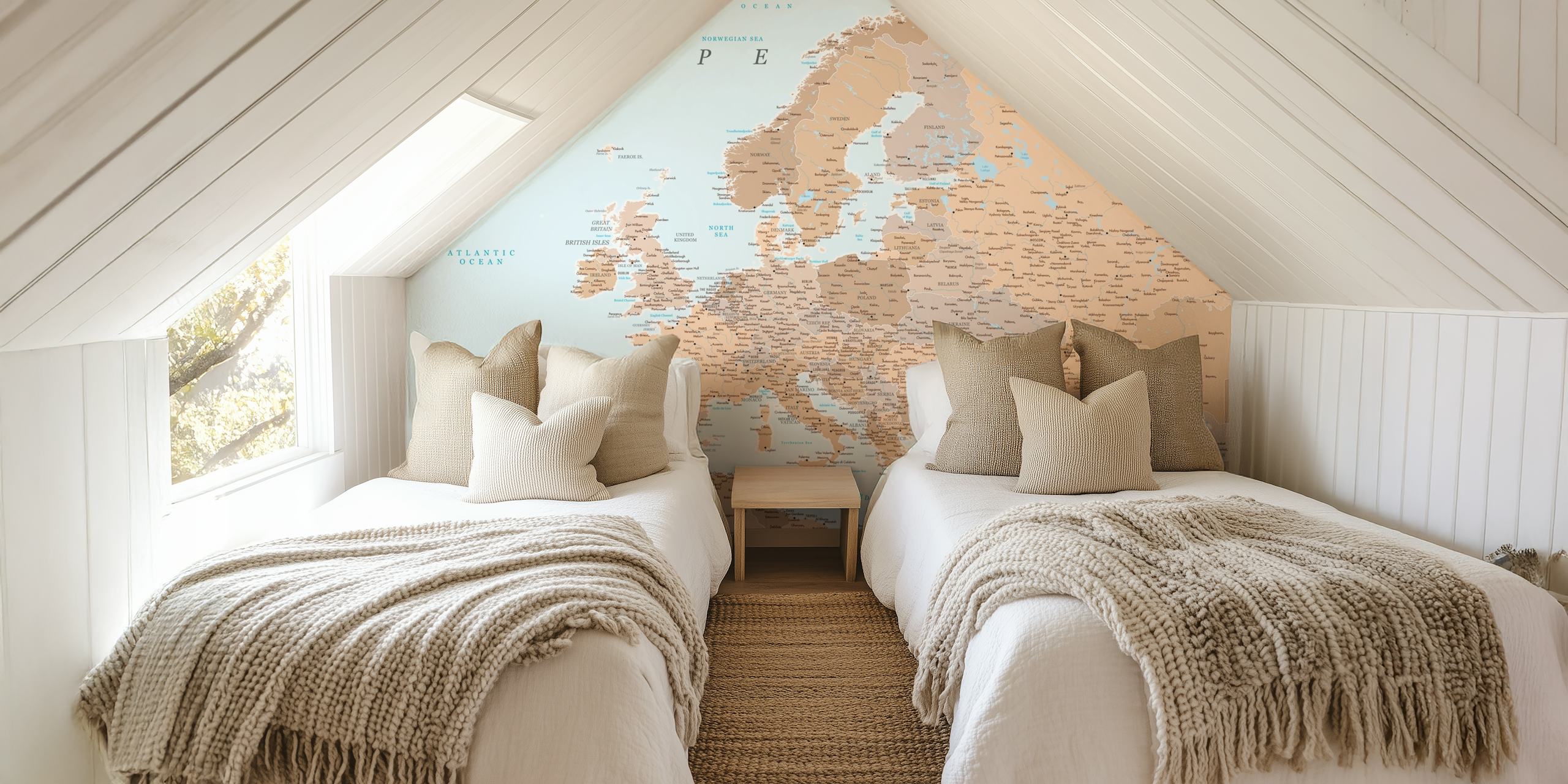 Detailed Europe map wallpaper in a room