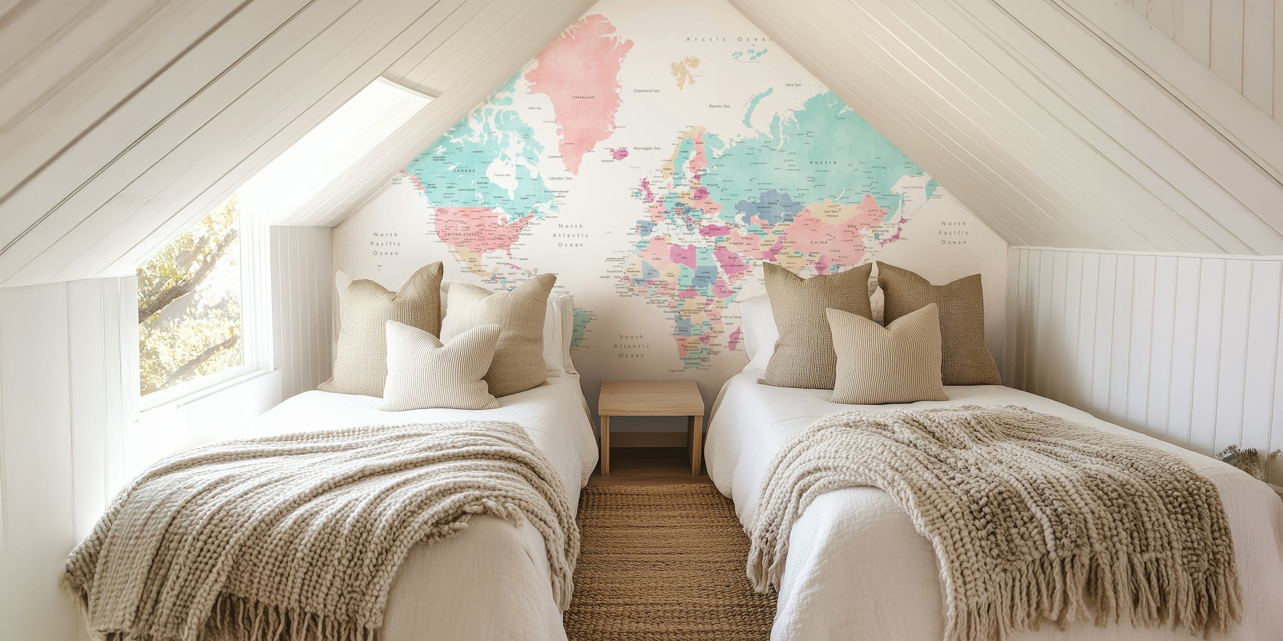 World map with cities papel de parede em um quarto