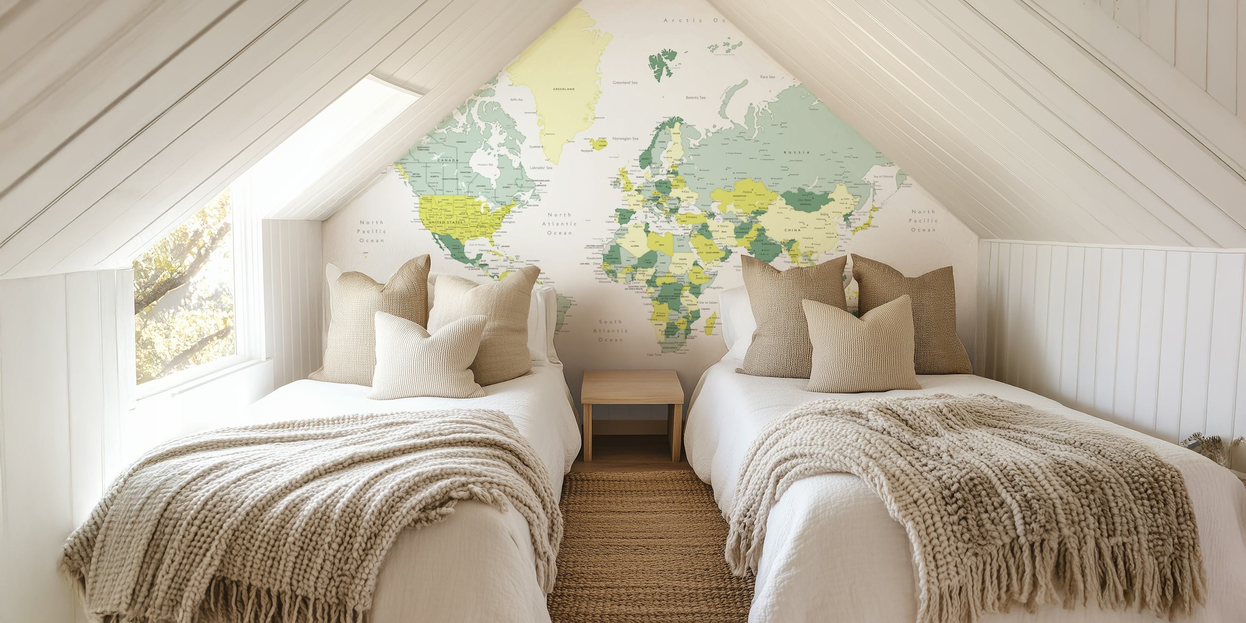 Kapueo world map with cities wallpaper in a room