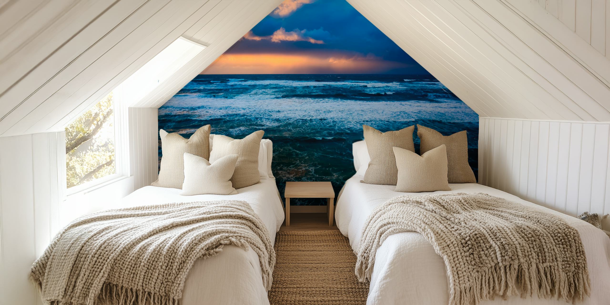 Stormy ocean waves under a dramatic sky wallpaper