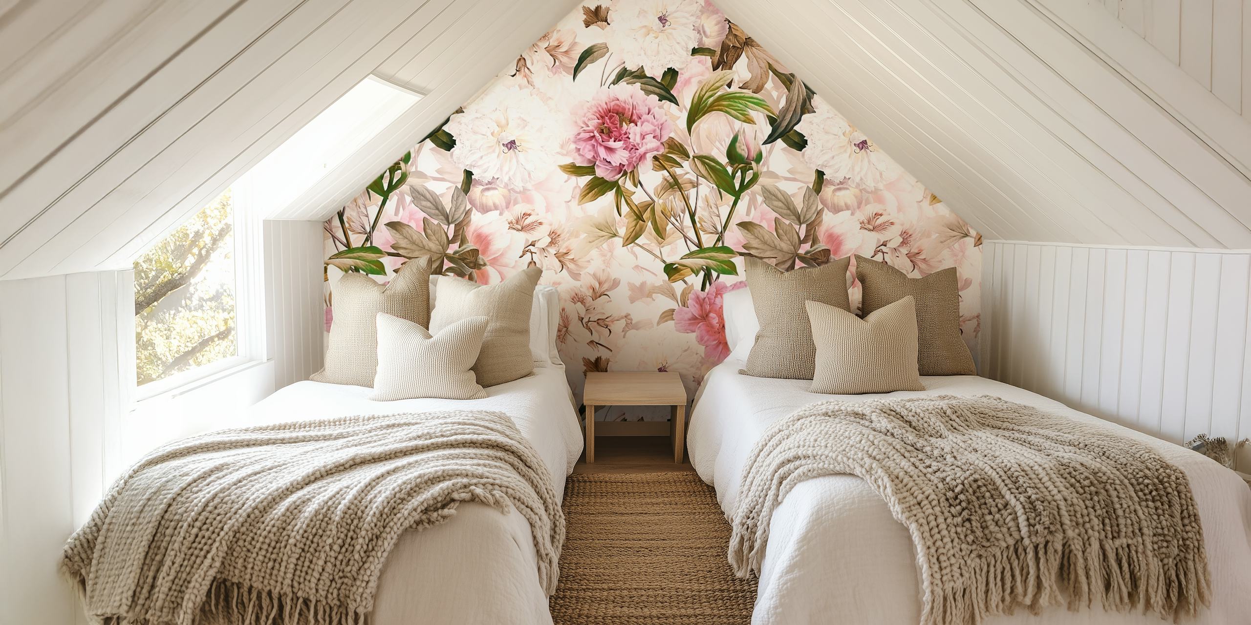 Baroque Peonies Summer Garden wall mural with blooming flowers and foliage.
