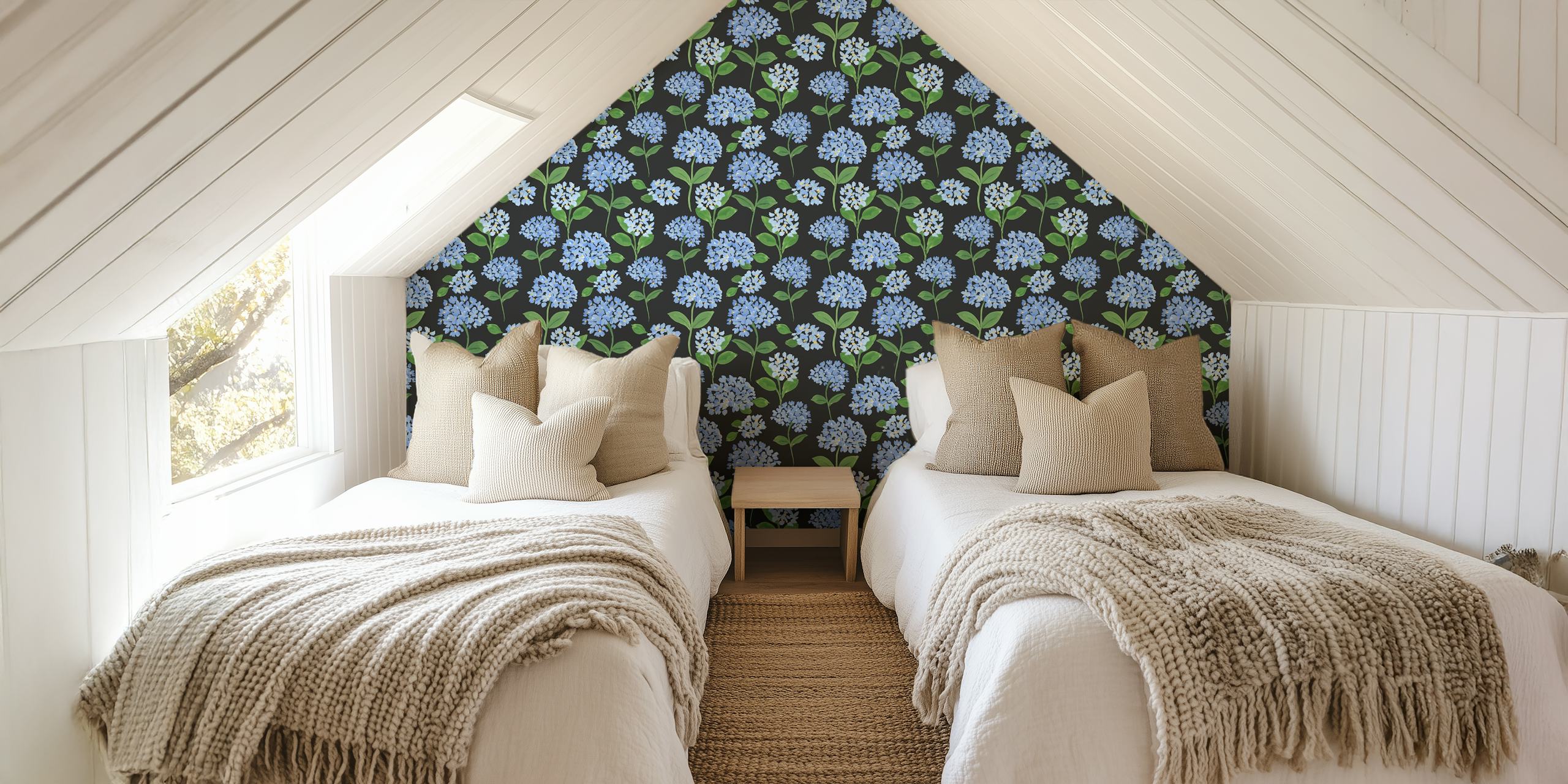 Hydrangea pattern wallpaper in einem Raum