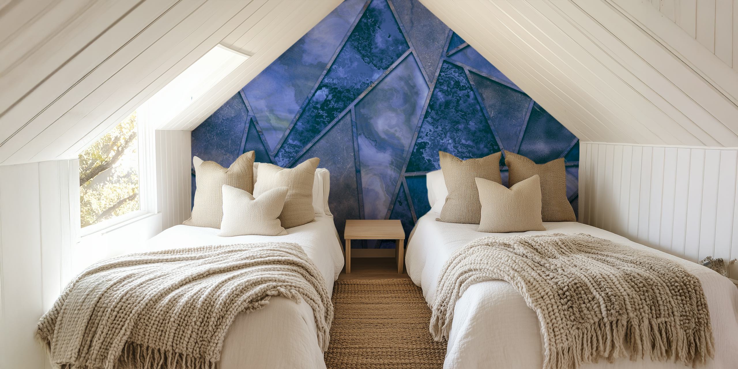 tapeta Navy Blue Marble Triangles u sobi