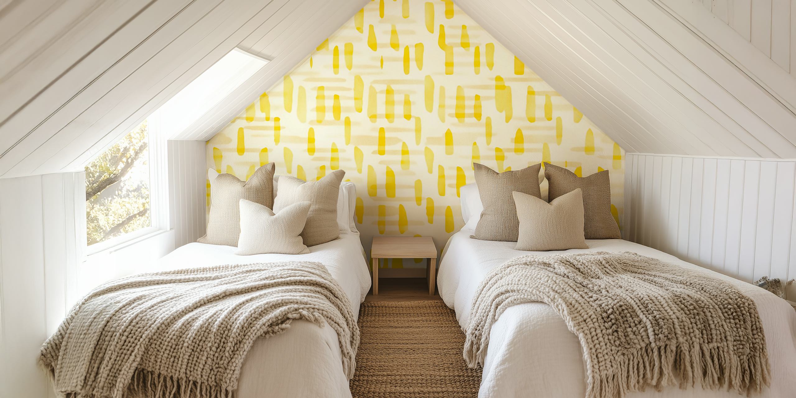 Yellow Watercolor Strokes tapet i ett rum