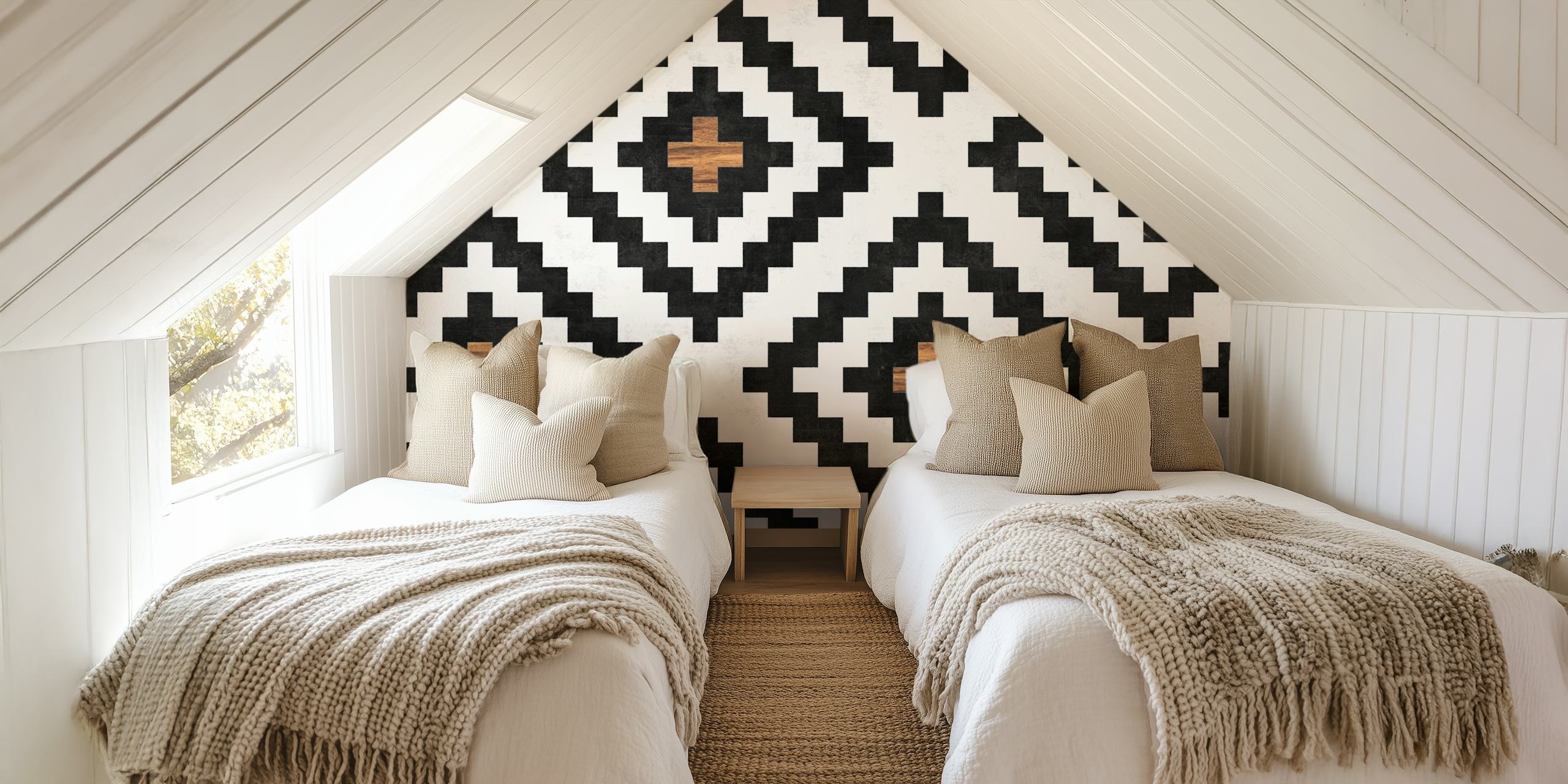 Wandtapete „Urban Tribal Pattern“ mit schwarz-weißem geometrischem Design
