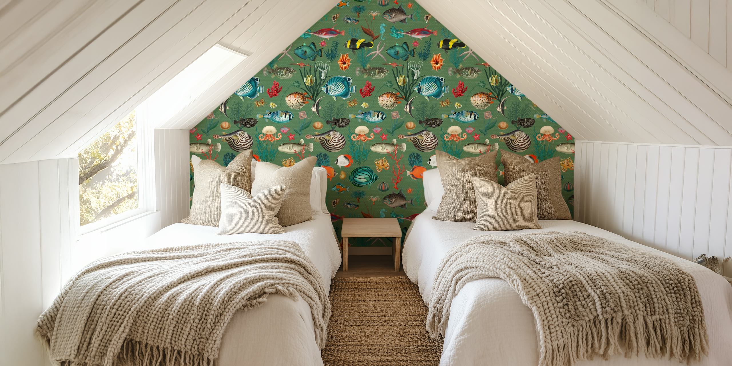 Oceania in olive green papier peint dans une pièce