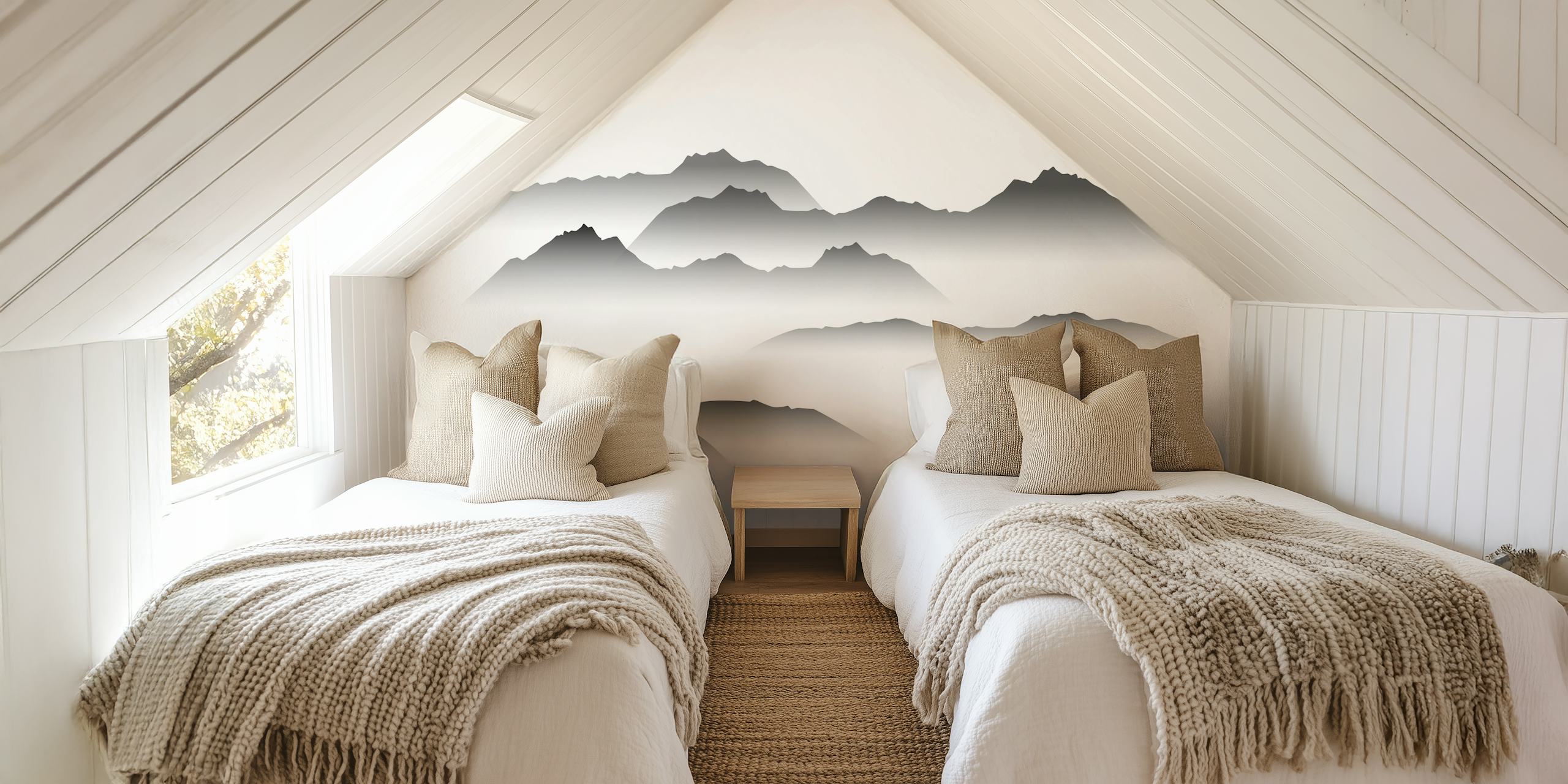 Minimal Morning Mist Mountains tapet i ett rum