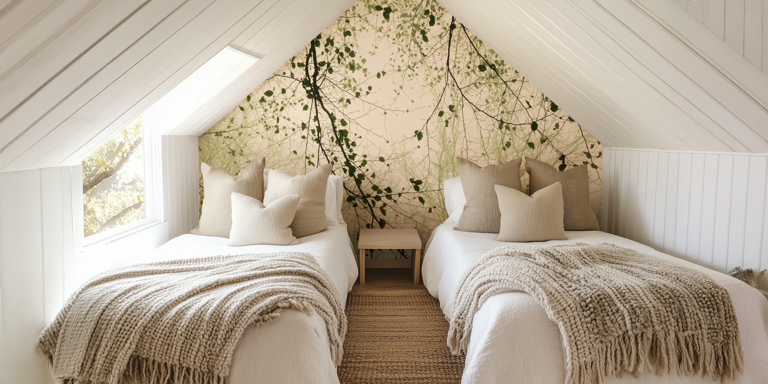 Papel de parede Leaves and branches em um quarto