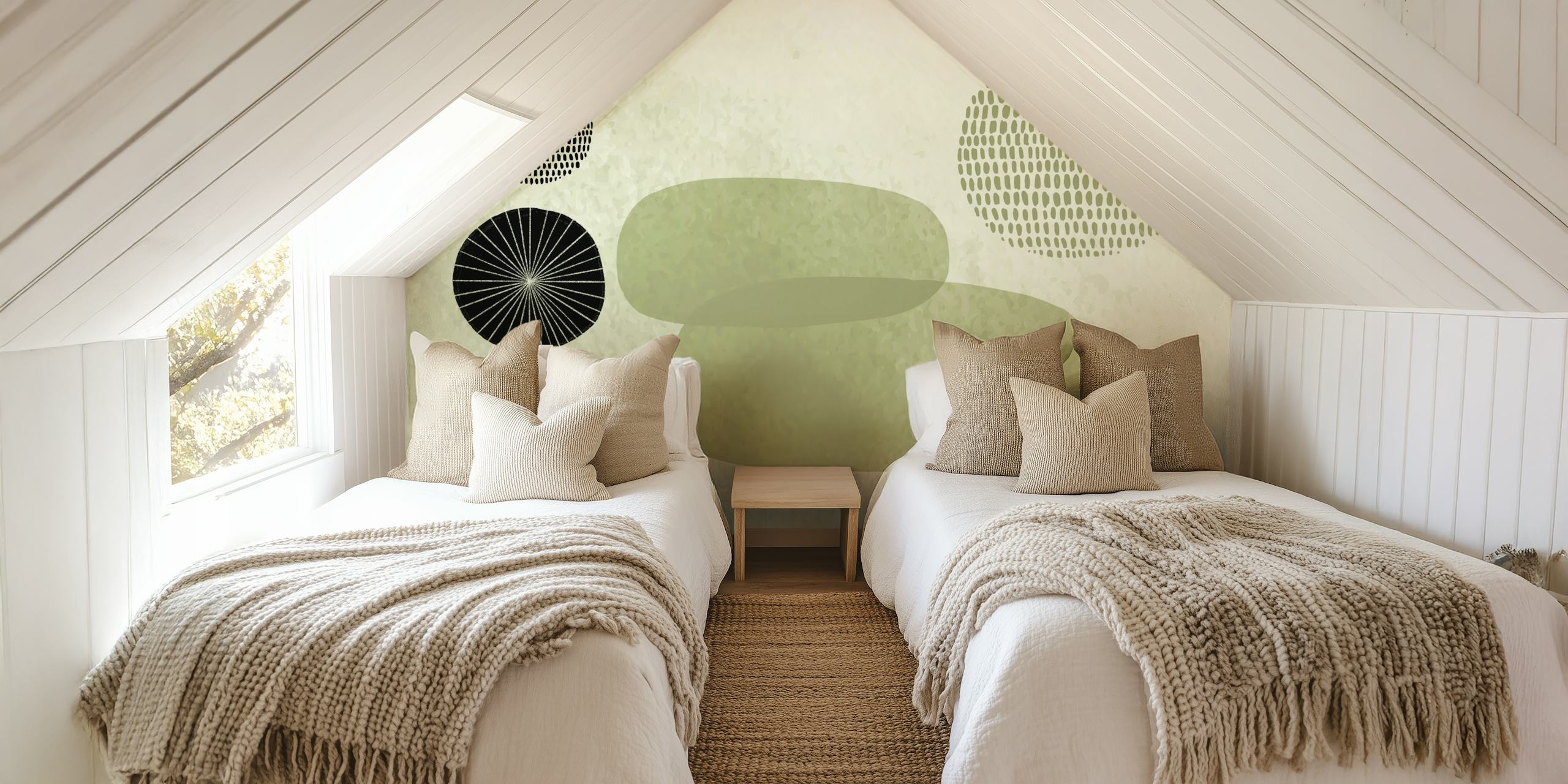 Abstract shapes in soft green and black colors wallpaper