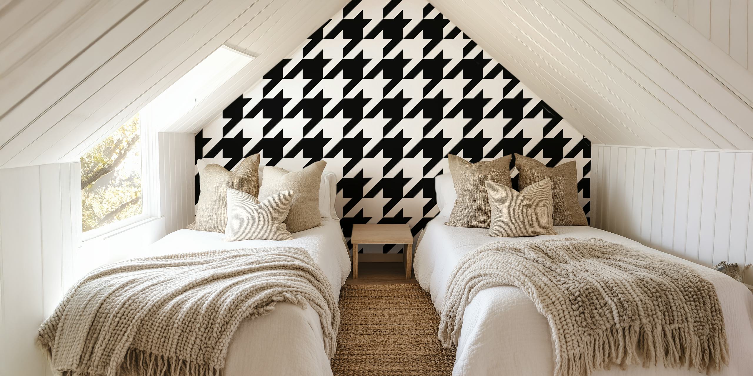 Houndstooth patterned wallpaper in a room