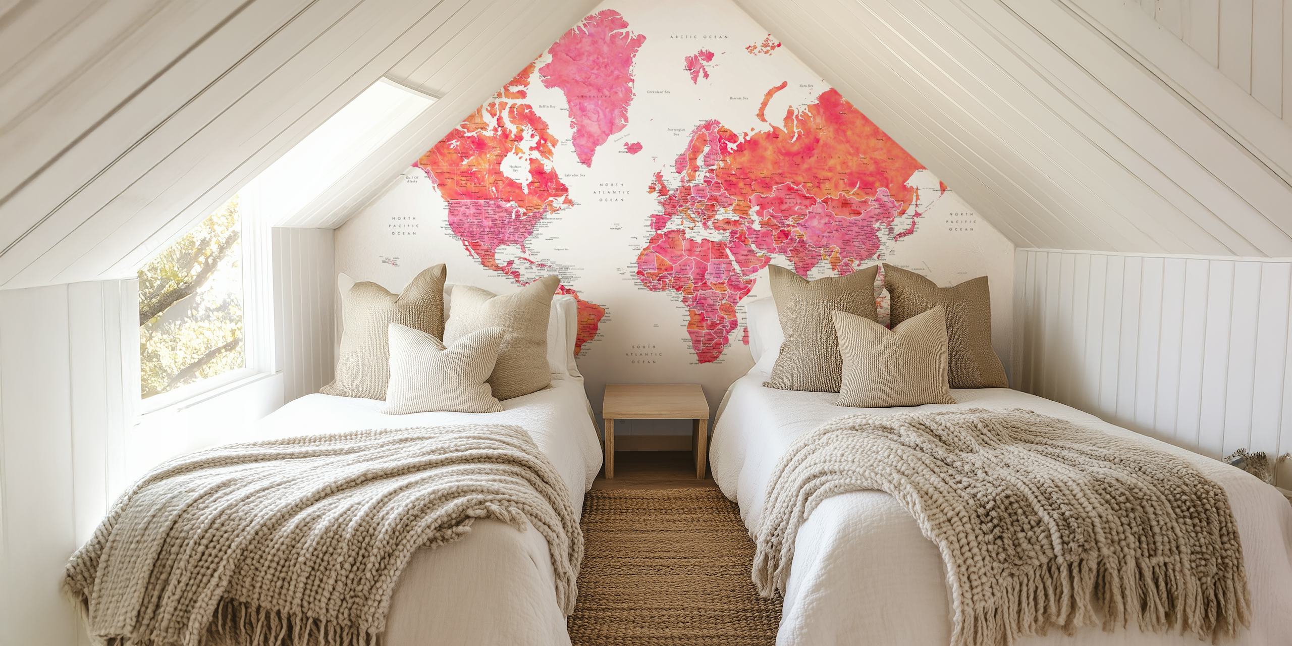 Colorful world map with pink tones wallpaper