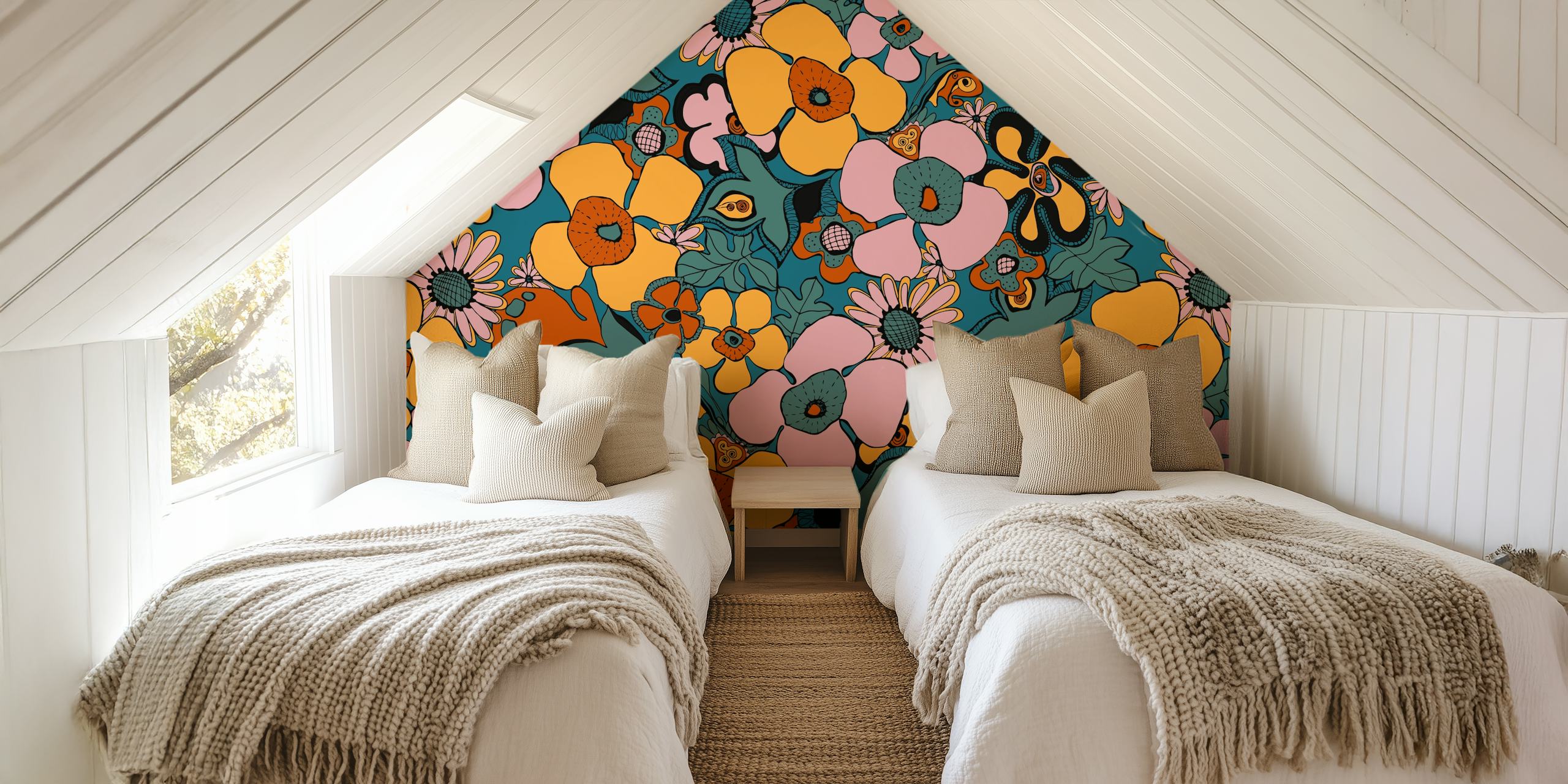 Floral Doodles Tapete in einem Raumsetting