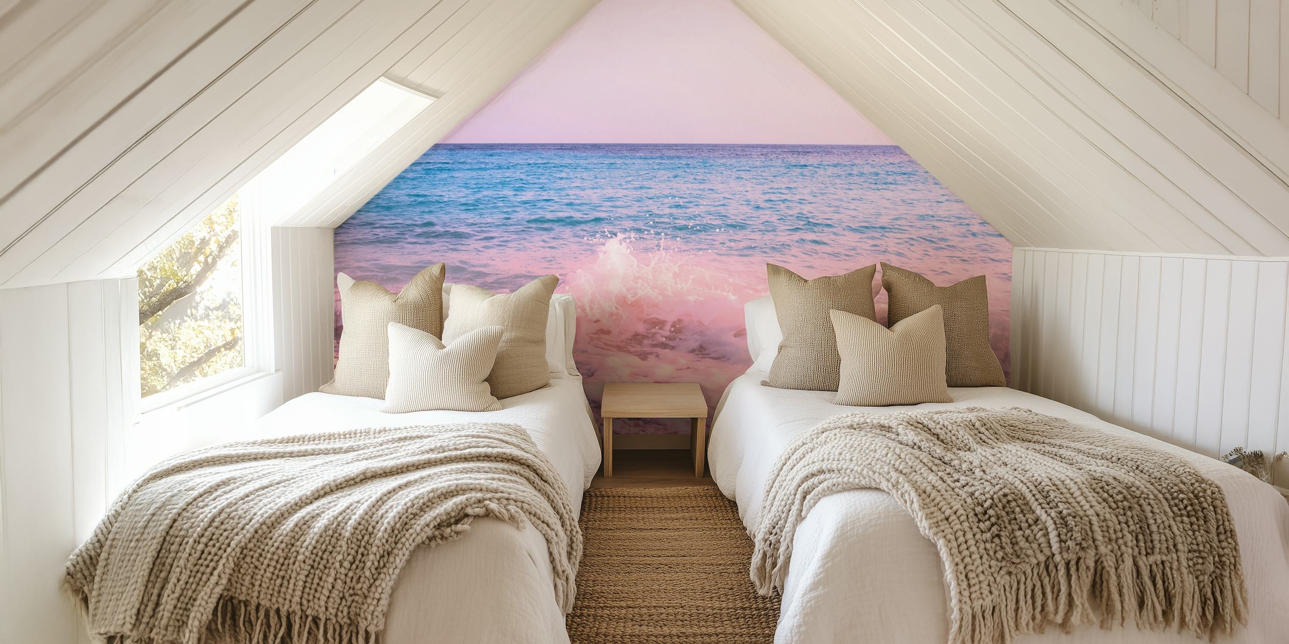 Tropical ocean waves with pink tint wallpaper