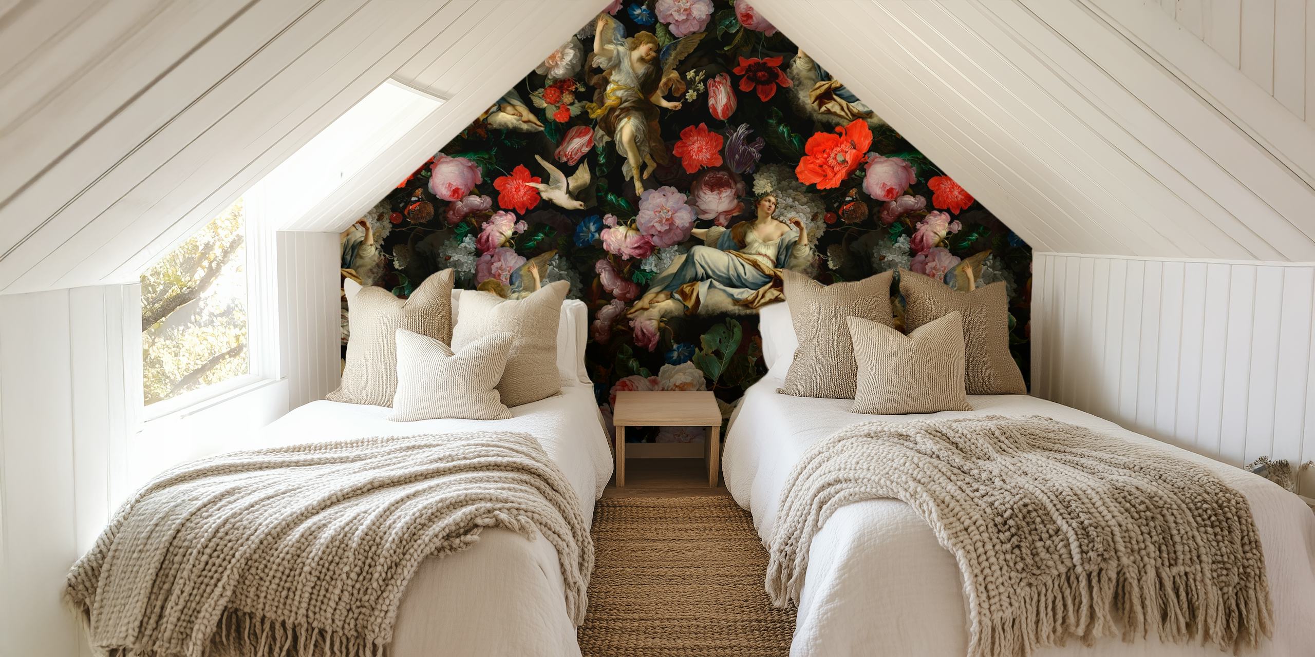 Papel de parede Baroque Venus Angels And Flowers em um quarto