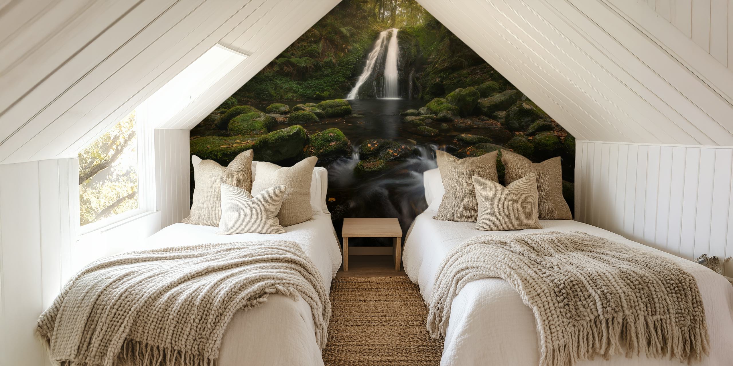 Wallpaper design featuring a graceful waterfall
