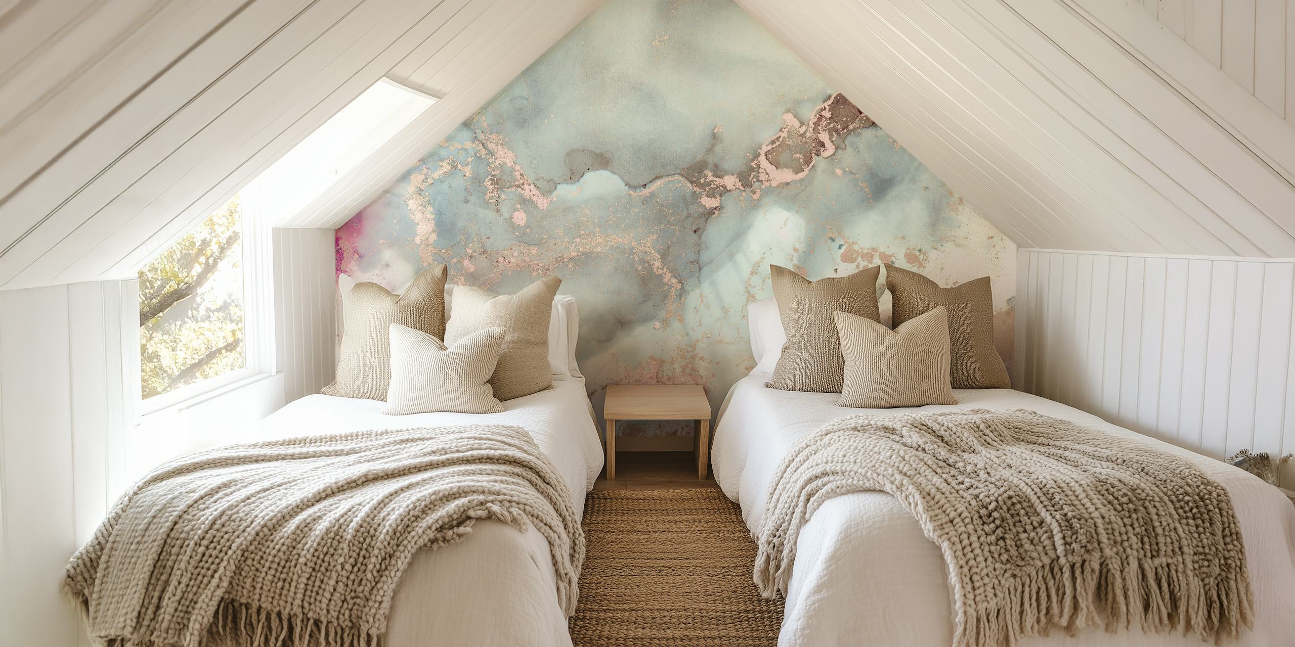 Papel de parede Alcohol Ink Blush Grey Marble em um quarto